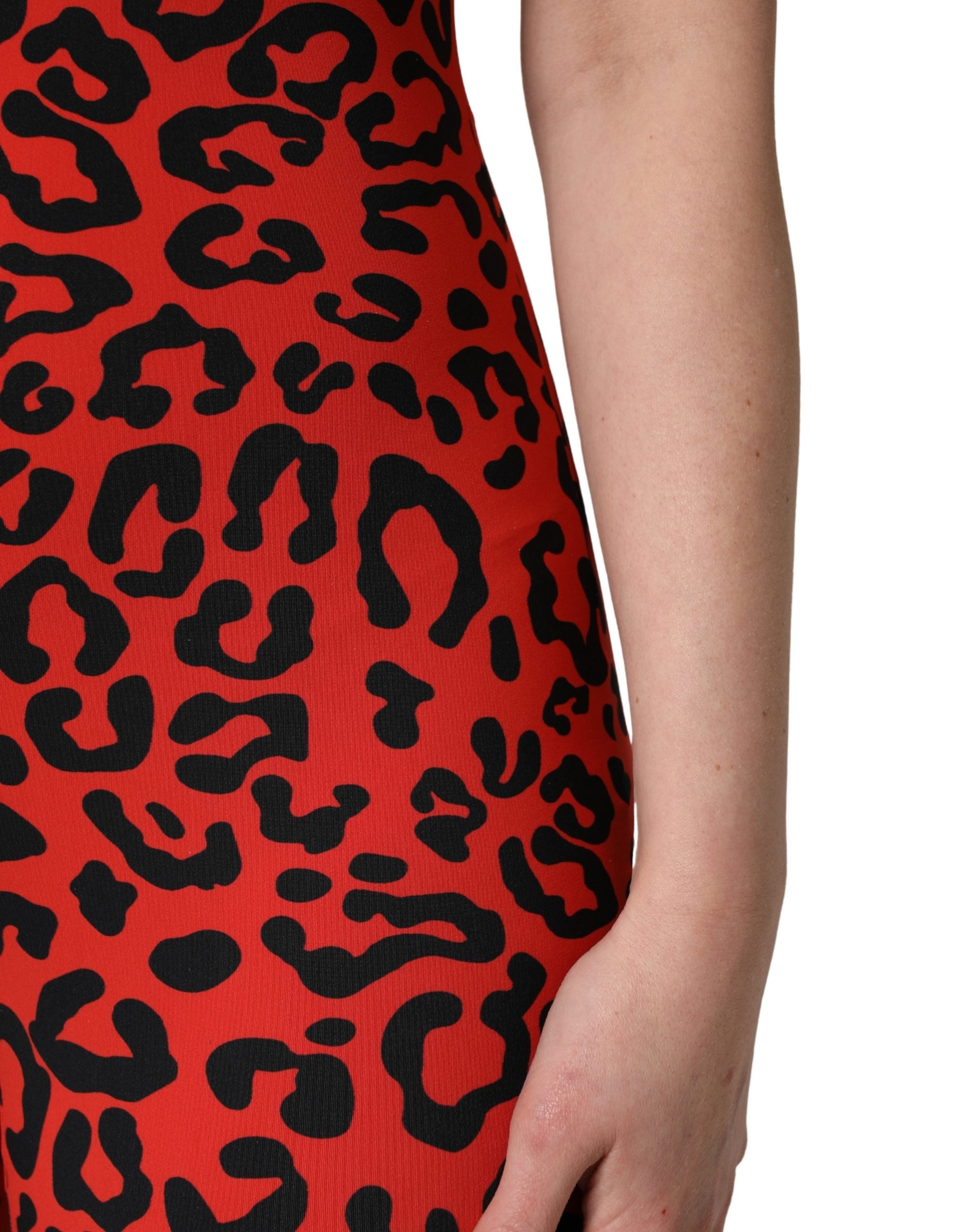 Dolce & Gabbana Black Red Nylon Leopard Pattern Women's Jumpsuit