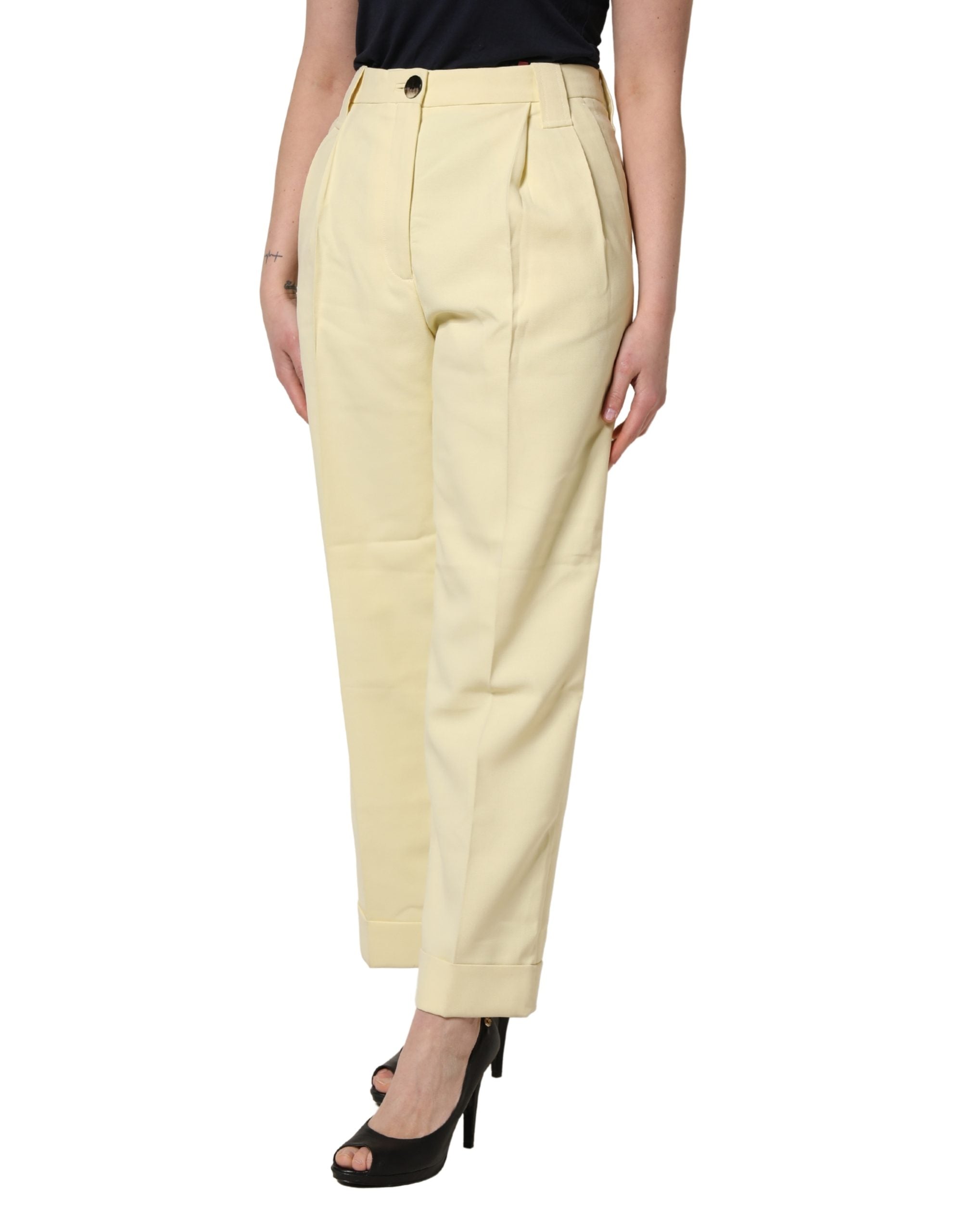 Ganni Yellow High Waisted Straight Pleated Trouser Women's Pants (Pre-Owned)