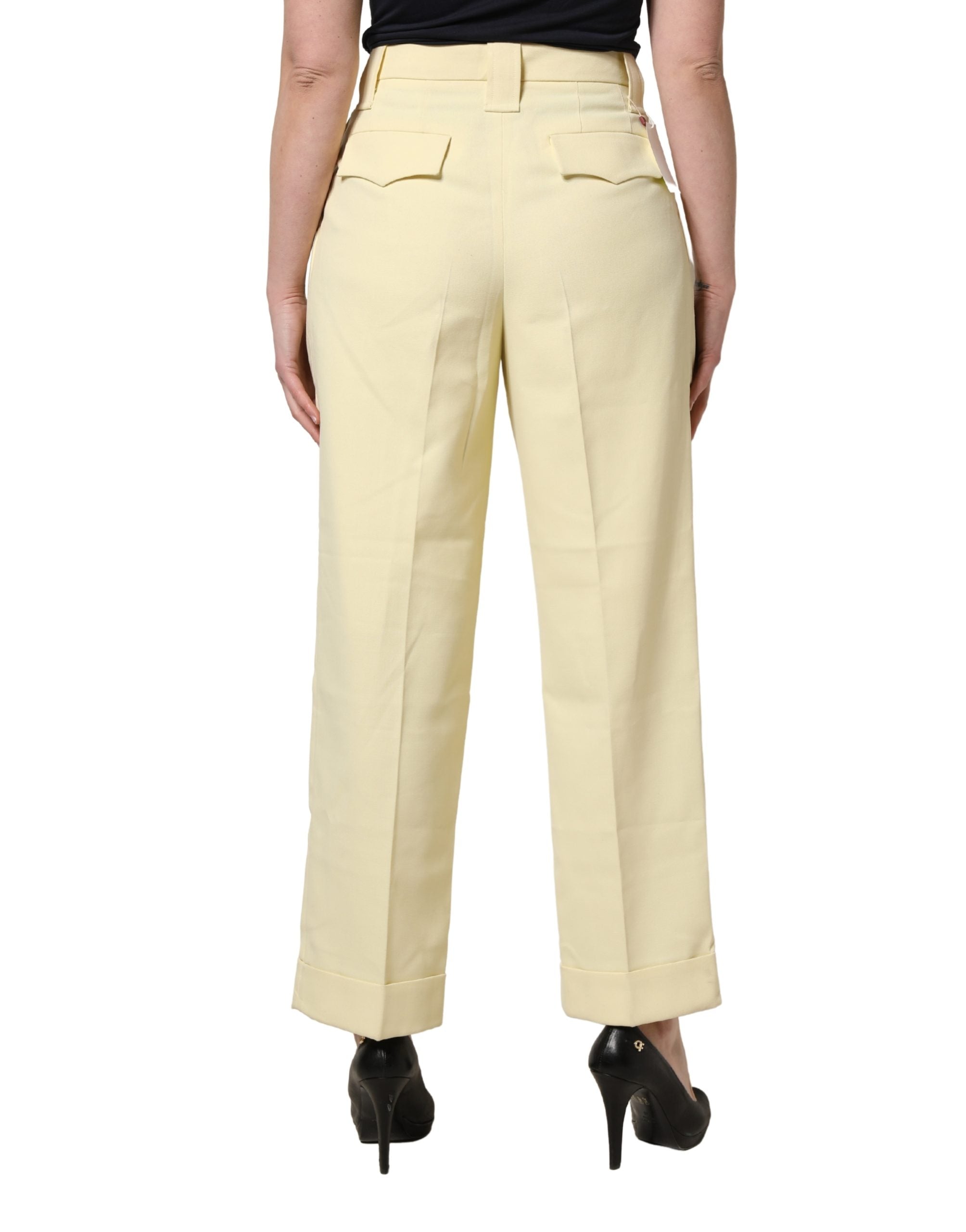Ganni Yellow High Waisted Straight Pleated Trouser Women's Pants (Pre-Owned)