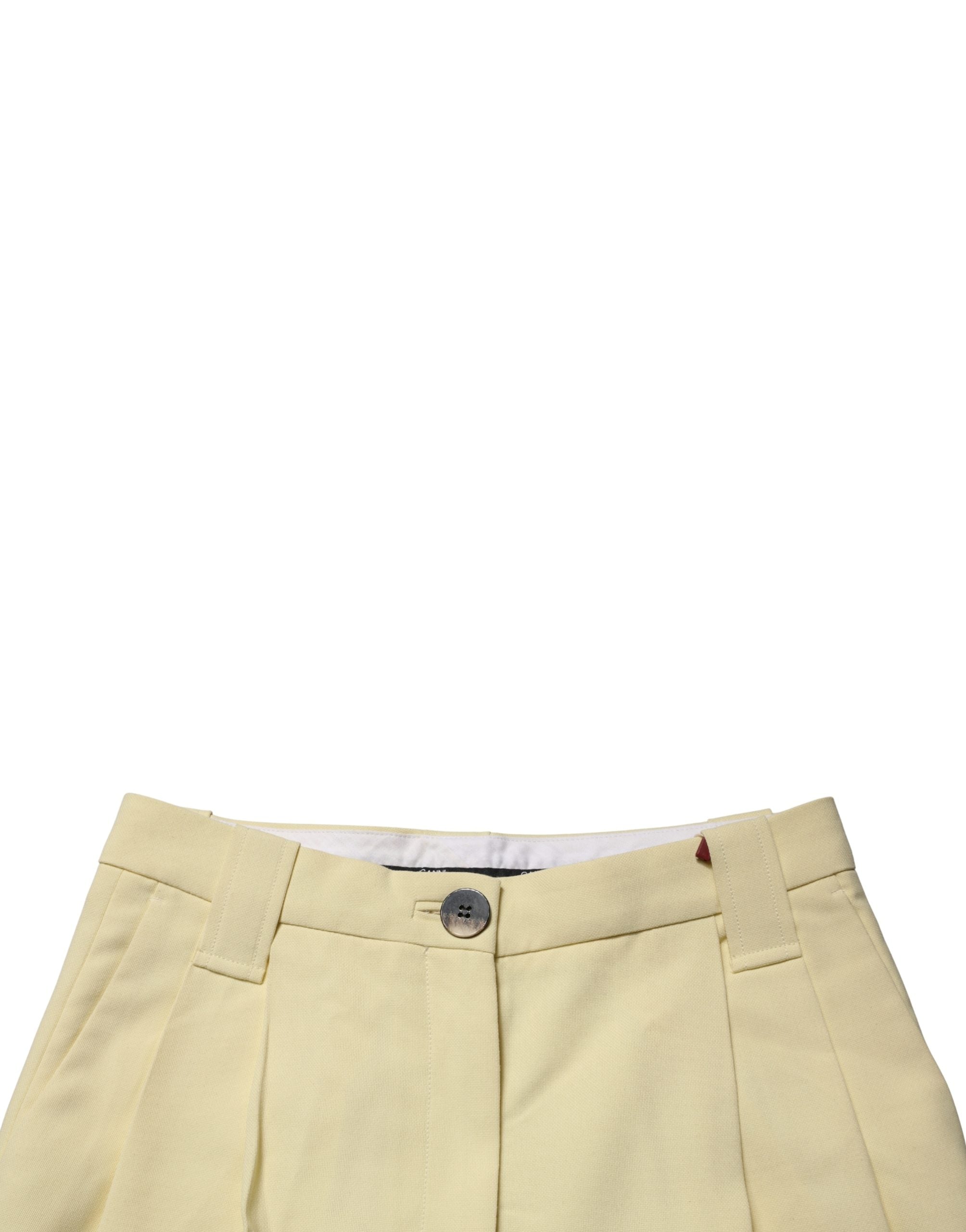 Ganni Yellow High Waisted Straight Pleated Trouser Women's Pants (Pre-Owned)