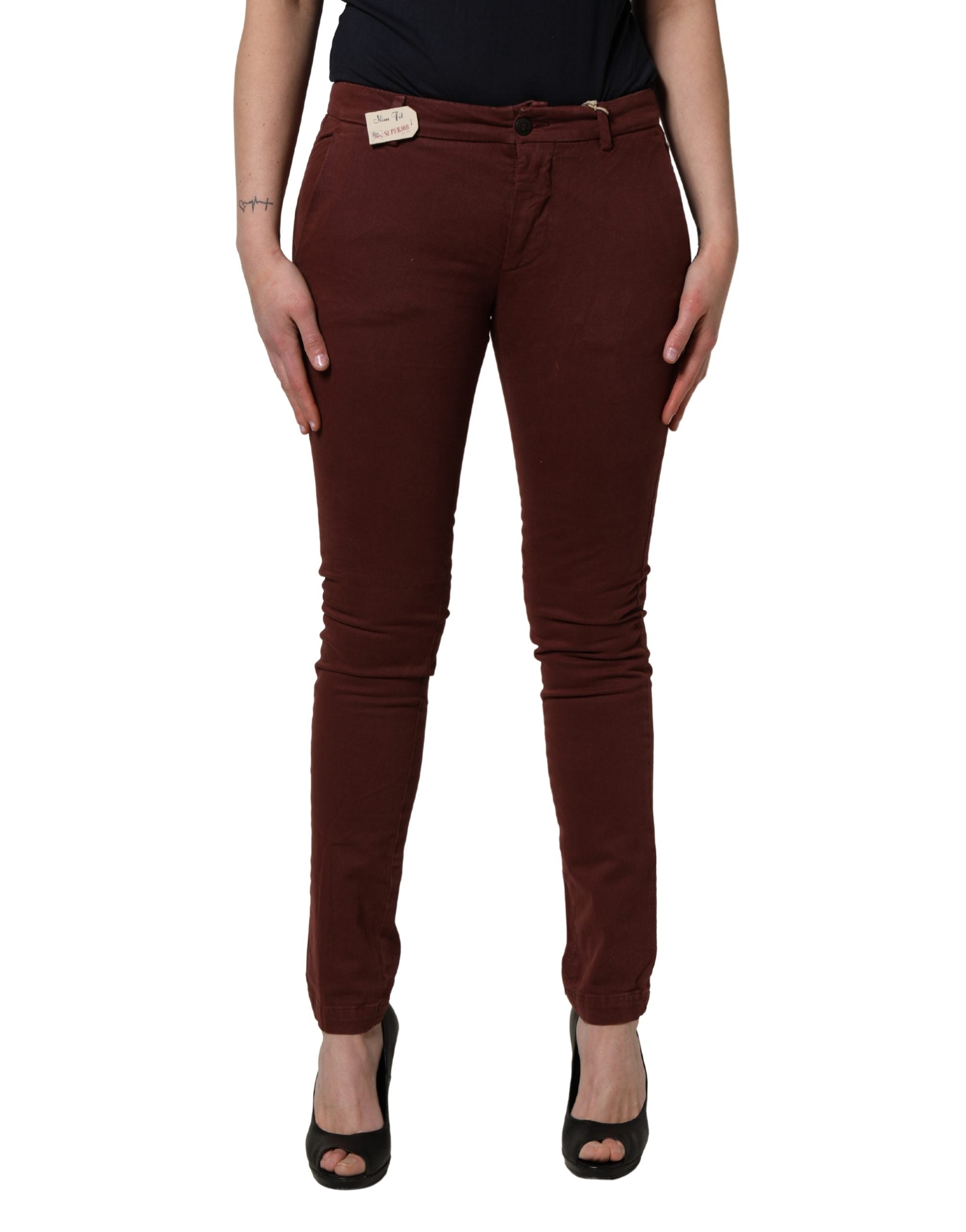 Roy Roger's Maroon Mid Waisted Slim Fit Denim Trouser Women's Jeans (Pre-Owned)