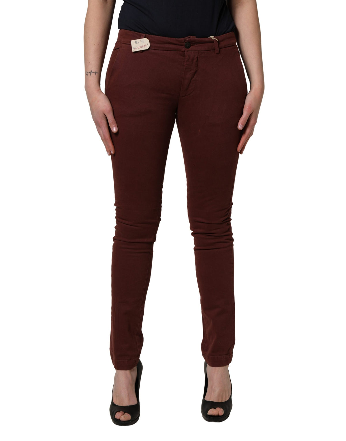 Roy Roger's Maroon Mid Waisted Slim Fit Denim Trouser Women's Jeans (Pre-Owned)