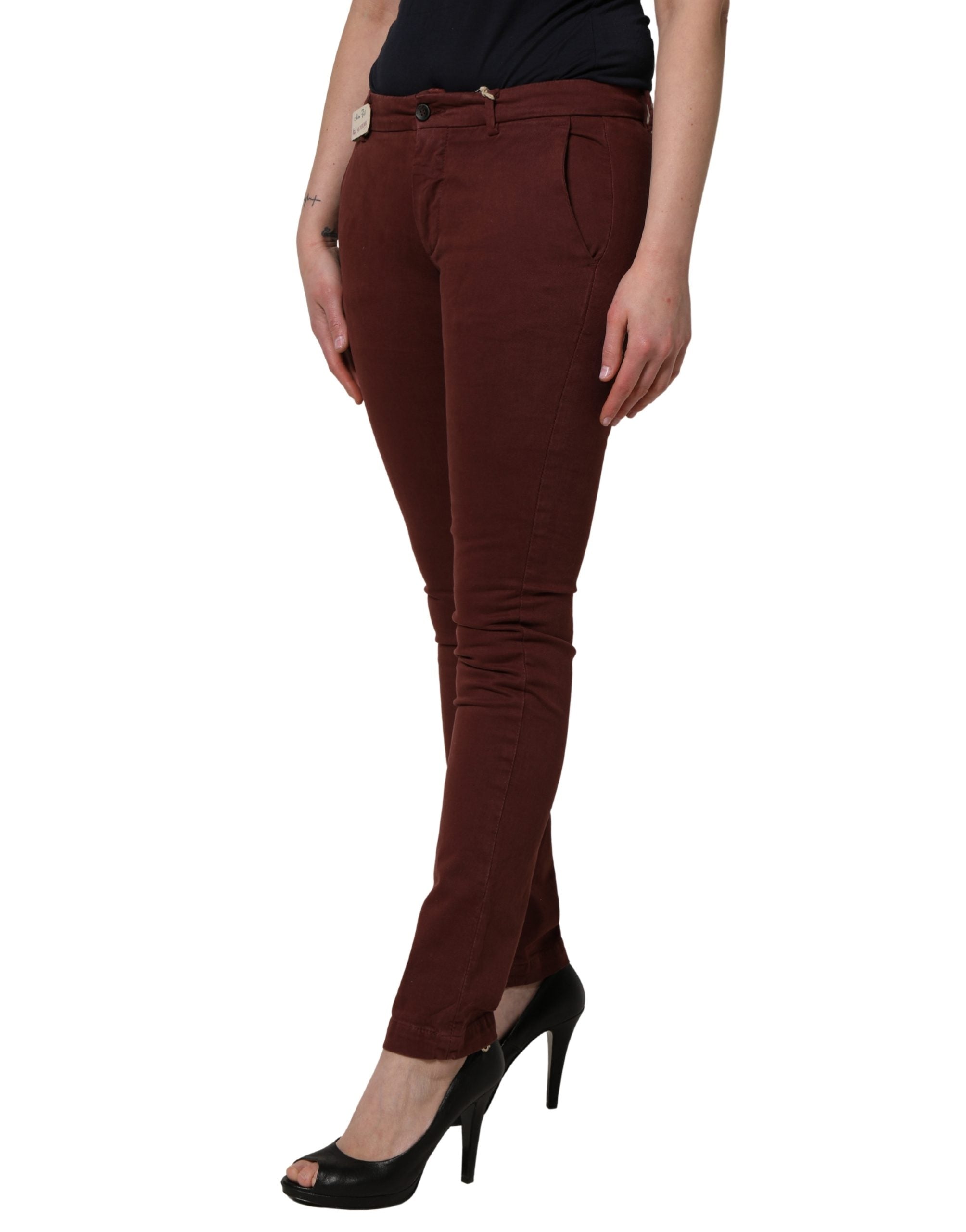 Roy Roger's Maroon Mid Waisted Slim Fit Denim Trouser Women's Jeans (Pre-Owned)