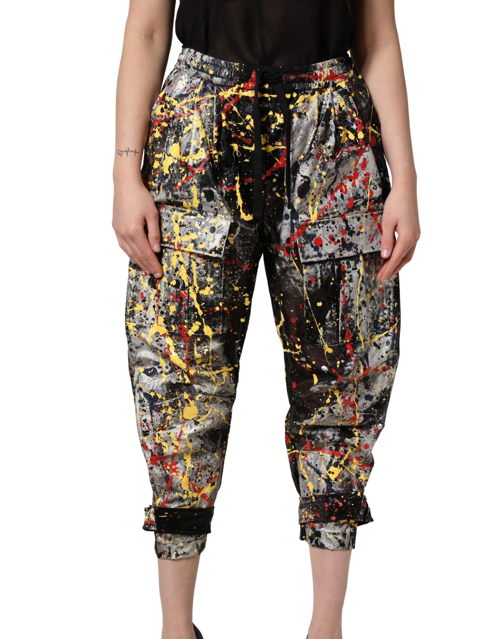 Dolce & Gabbana Black ColorSplash Effect Cargo Cropped Women's Pants