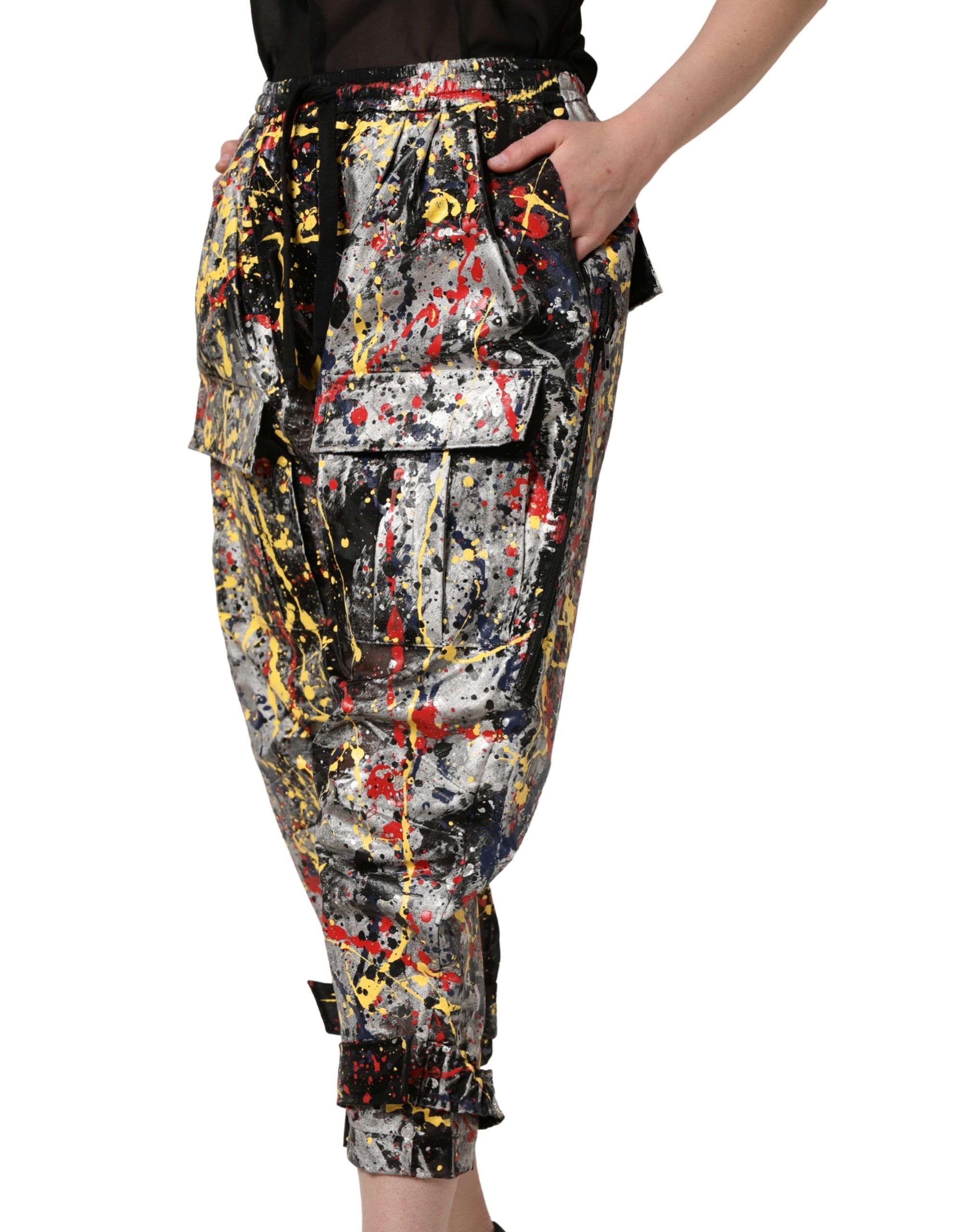 Dolce & Gabbana Black ColorSplash Effect Cargo Cropped Women's Pants
