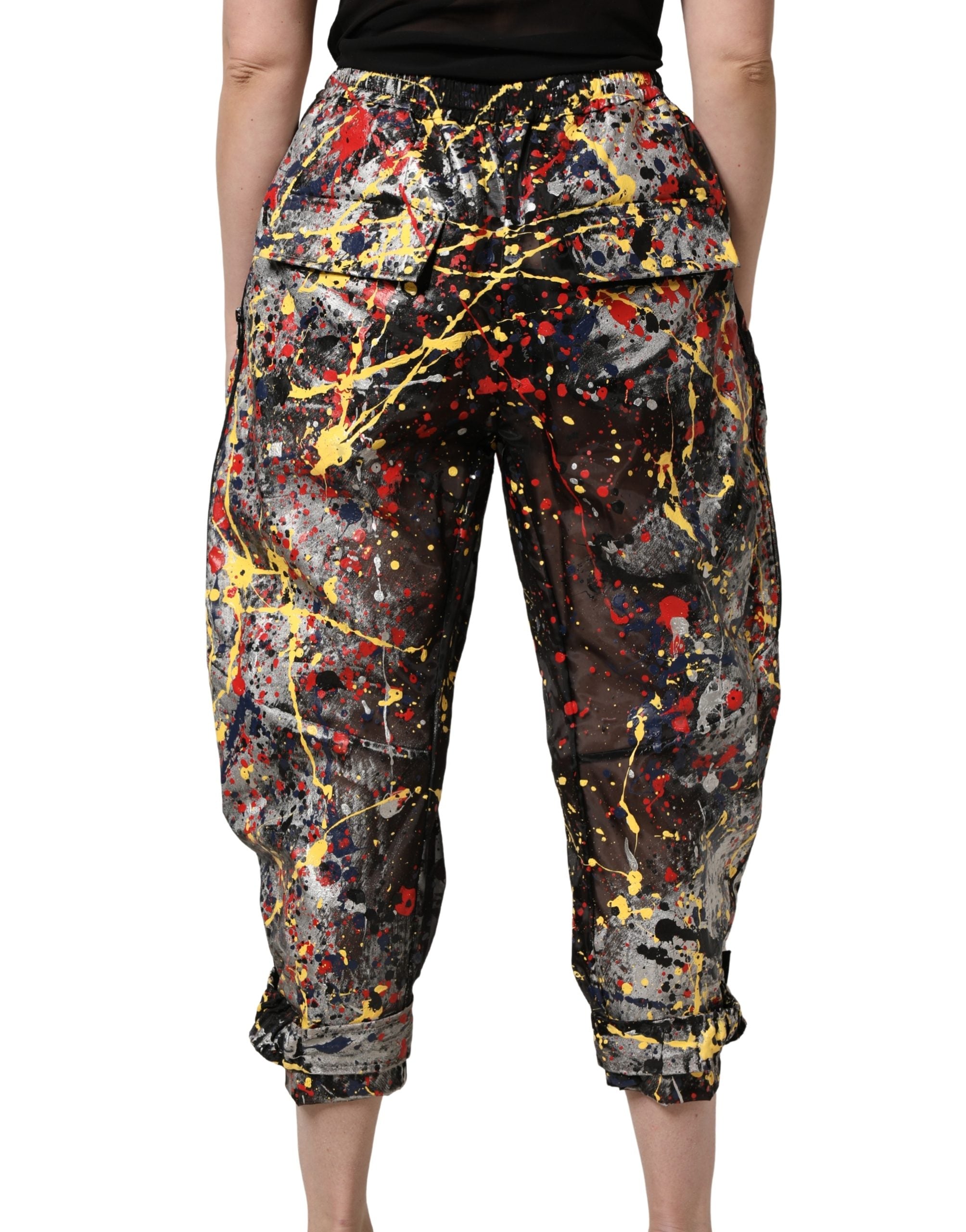 Dolce & Gabbana Black ColorSplash Effect Cargo Cropped Women's Pants
