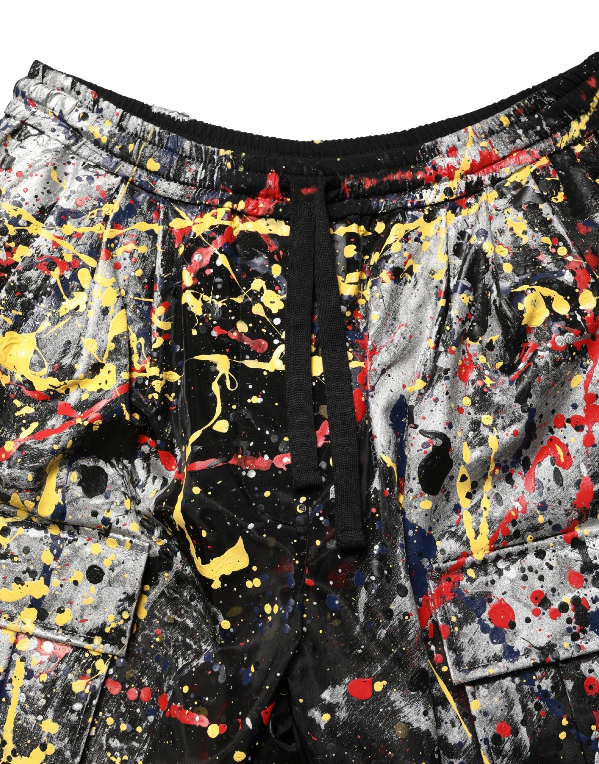 Dolce & Gabbana Black ColorSplash Effect Cargo Cropped Women's Pants