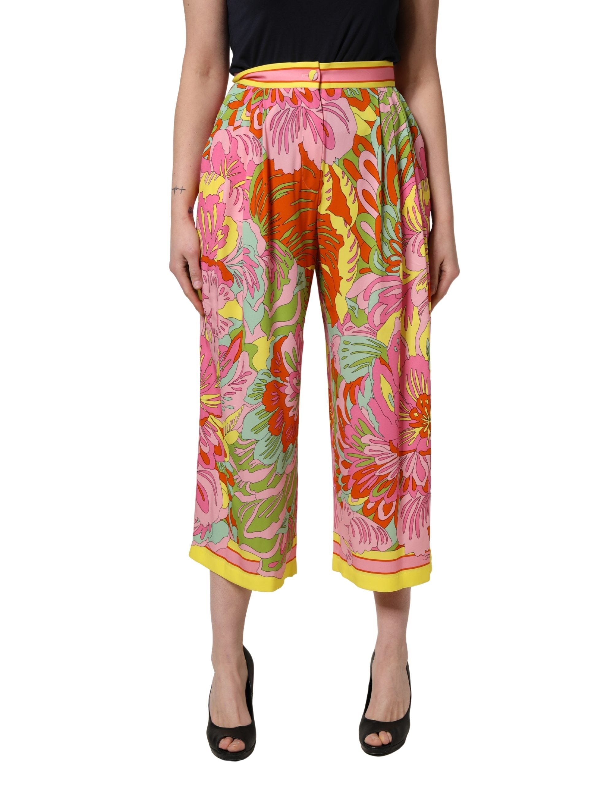 Dolce & Gabbana Multicolor FloralPrint Cropped Trouser Women's Pants