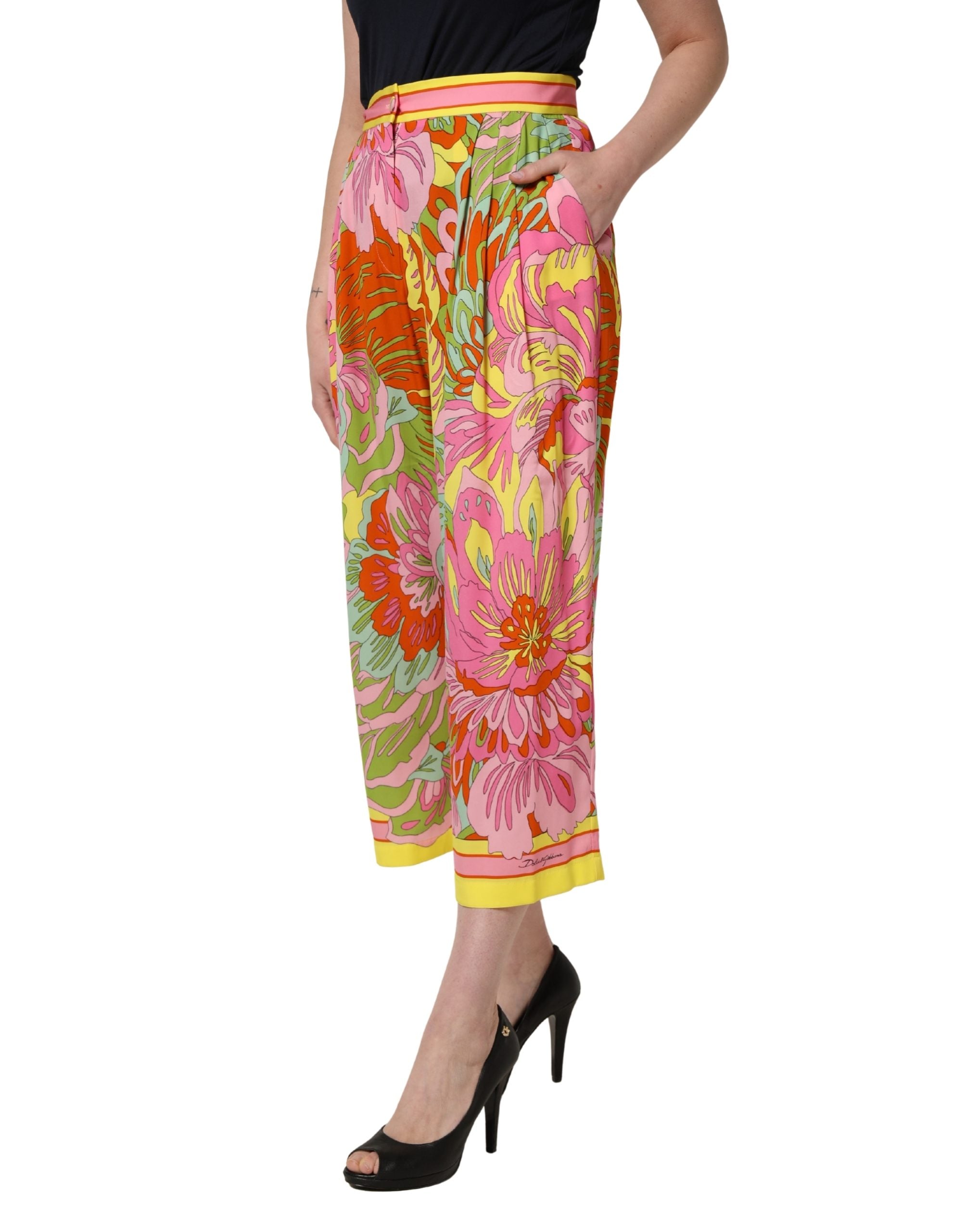 Dolce & Gabbana Multicolor FloralPrint Cropped Trouser Women's Pants