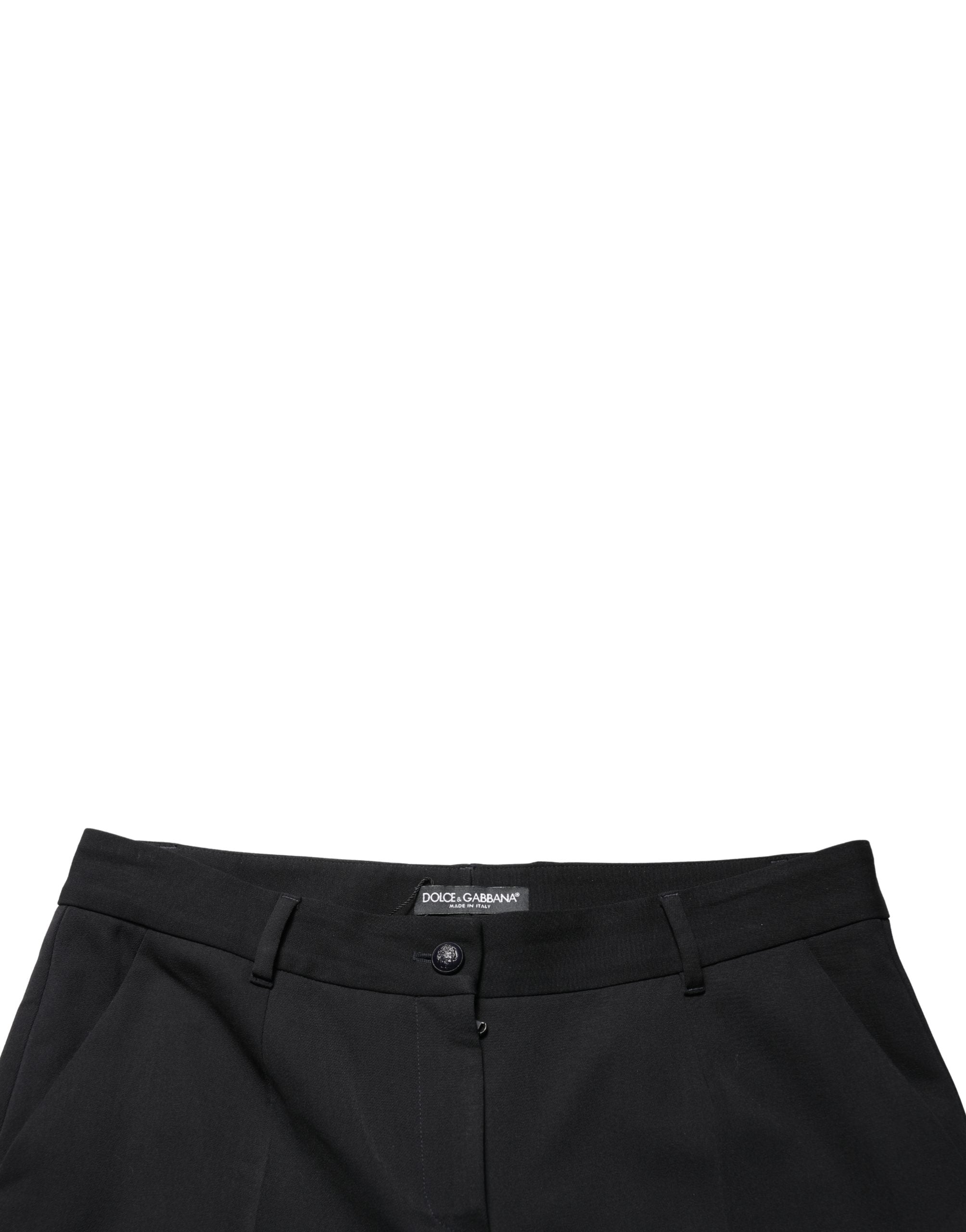 Dolce & Gabbana Black Wool High Waist Cropped Tapered Women's Pants (Pre-Owned)