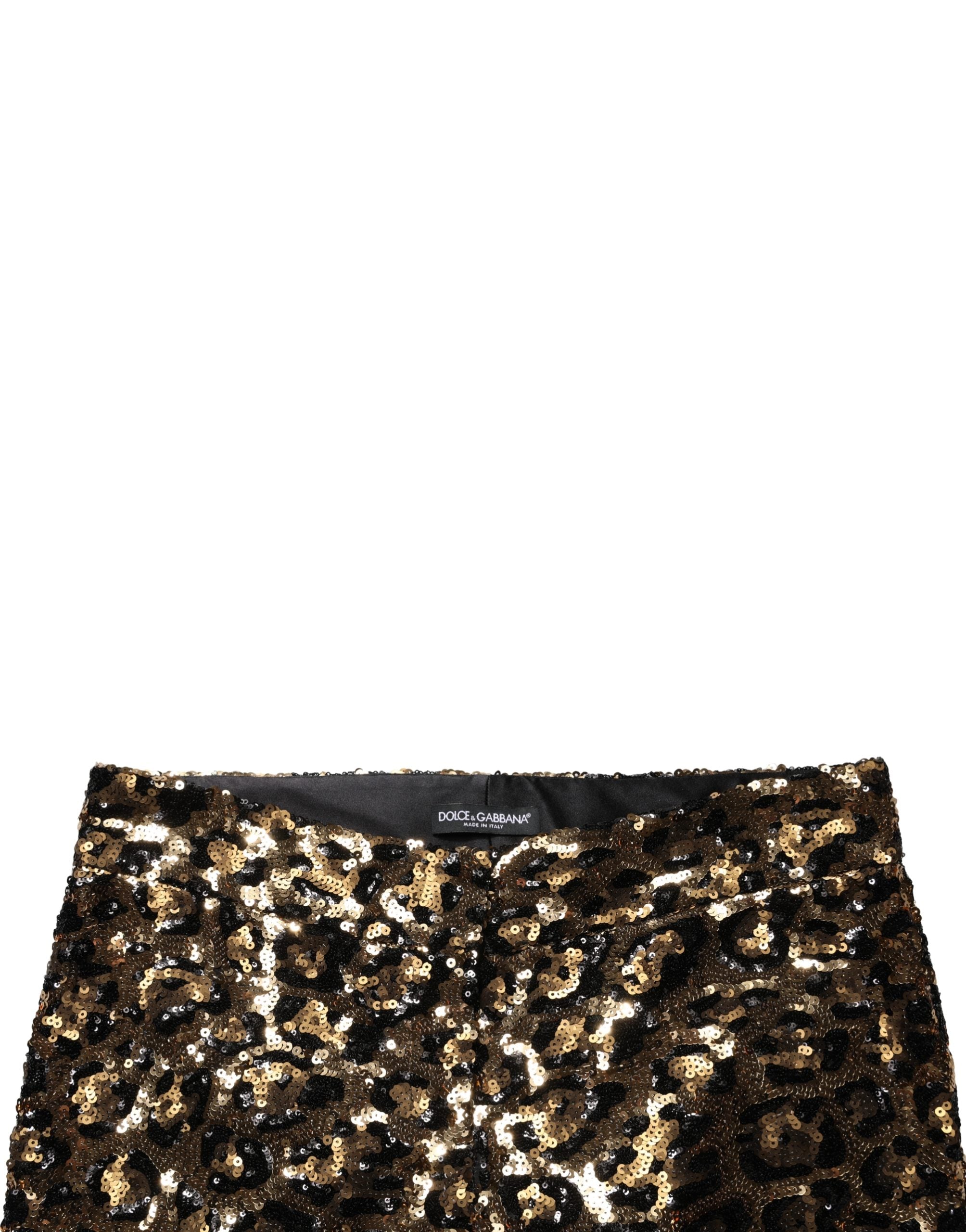 Dolce & Gabbana Gold Leopard Sequined Straight Trouser Women's Pants