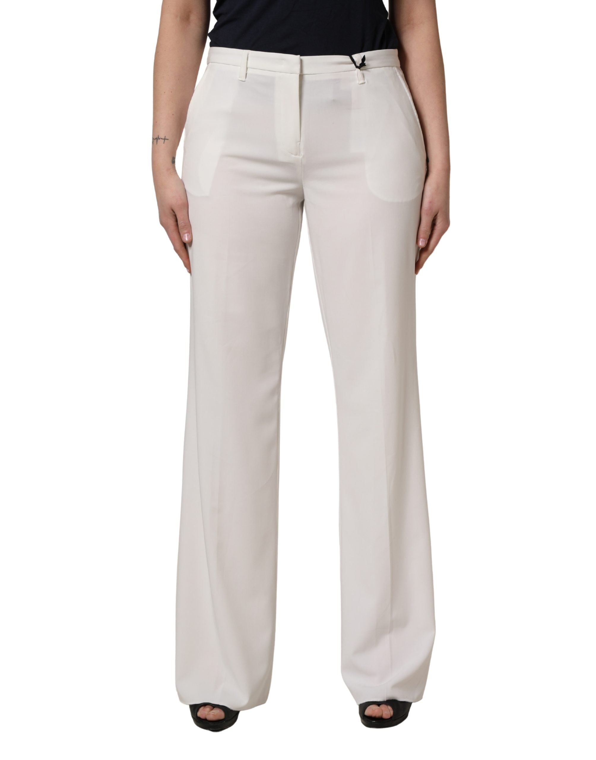 Twinset White Mid Waisted Wide Leg Chino Women Trouser Women's Pants (Pre-Owned)