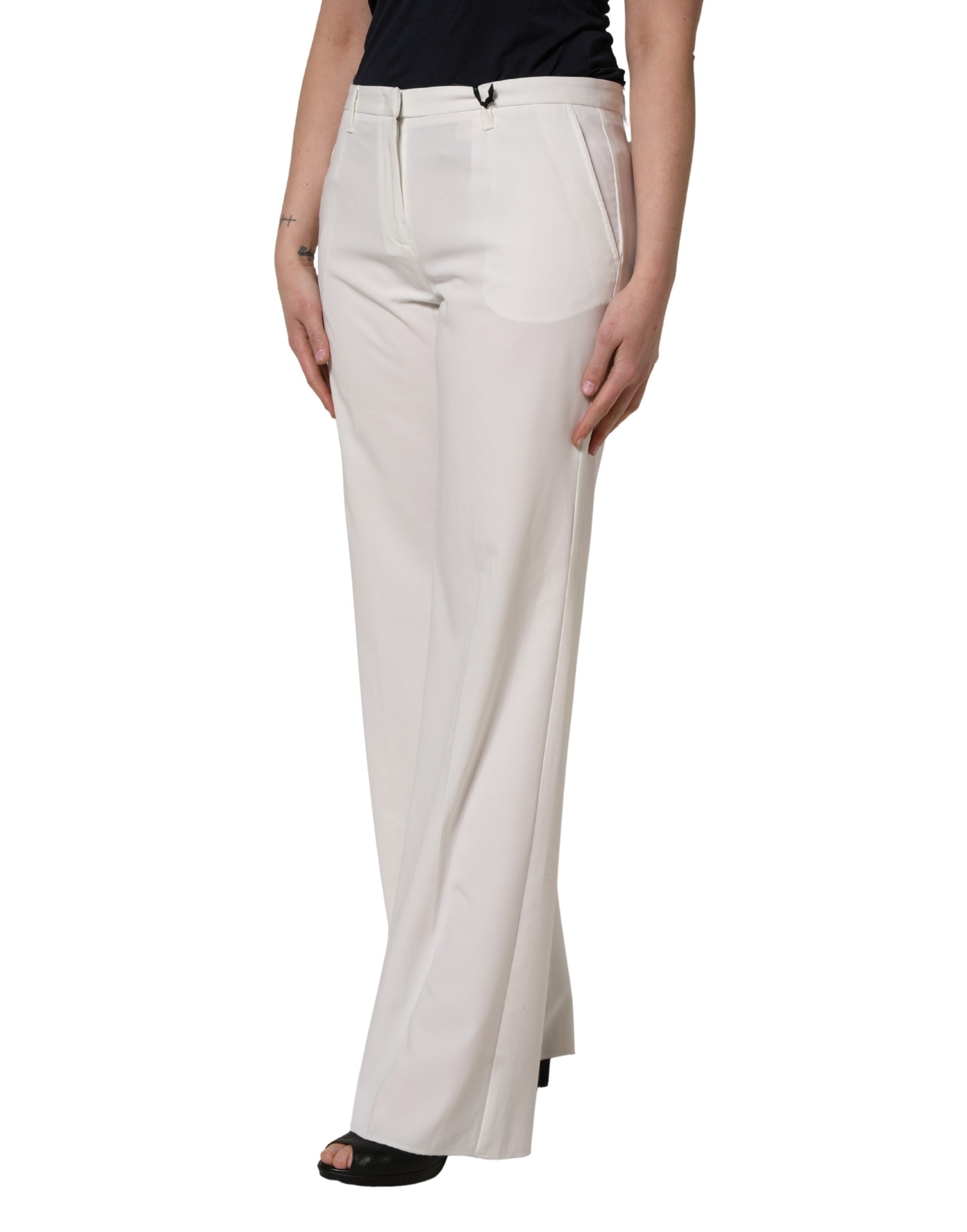 Twinset White Mid Waisted Wide Leg Chino Women Trouser Women's Pants (Pre-Owned)