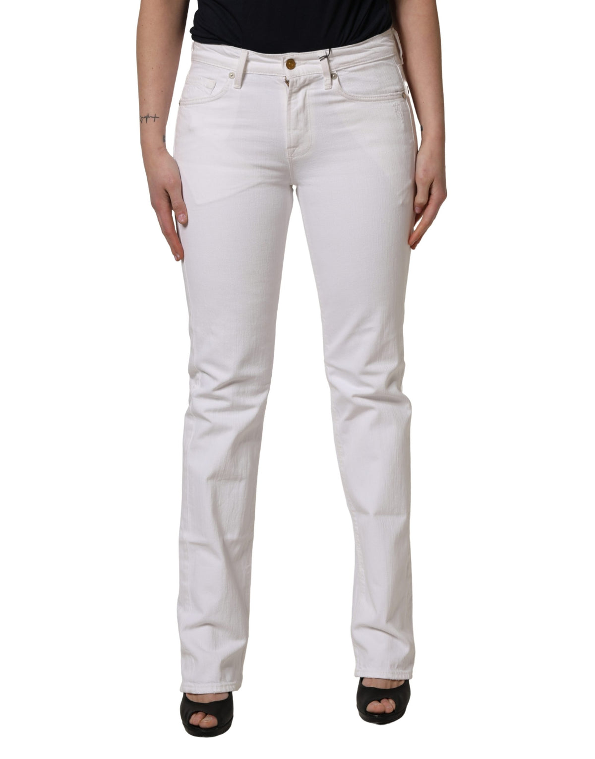 7 For All Mankind White Mid Waisted Skinny Denim Trouser Women's Jeans (Pre-Owned)