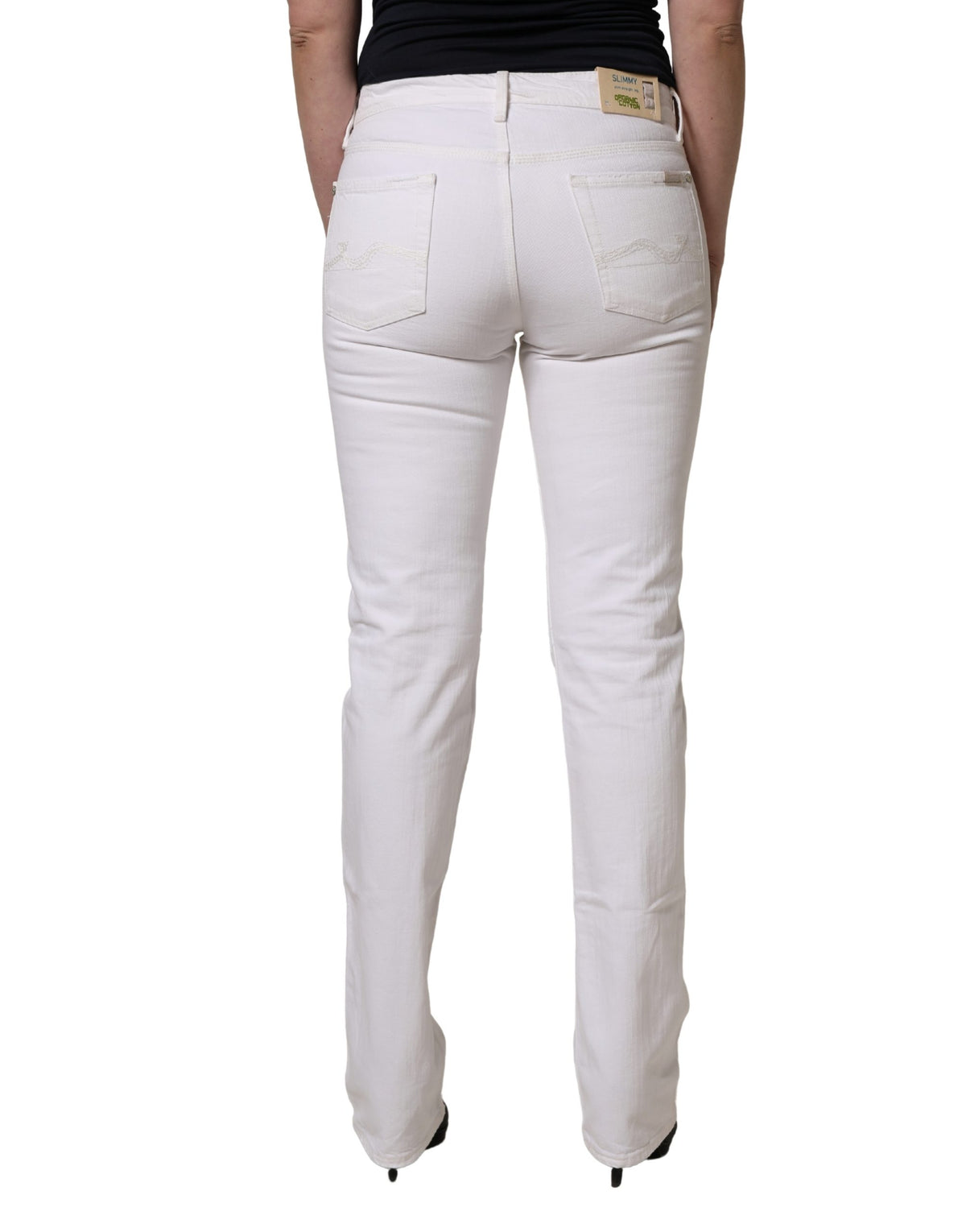 7 For All Mankind White Mid Waisted Skinny Denim Trouser Women's Jeans (Pre-Owned)
