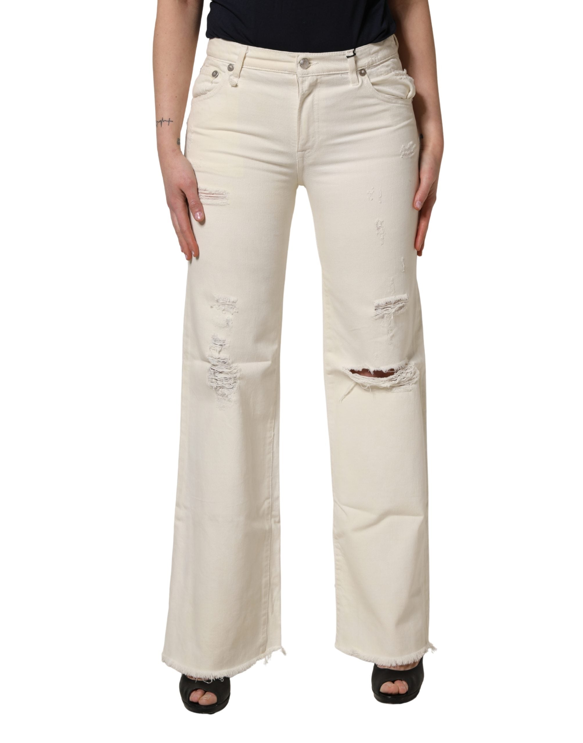 R13 Mid Waisted Bootcut Tattered Denim Trouser Women's Jeans (Pre-Owned)