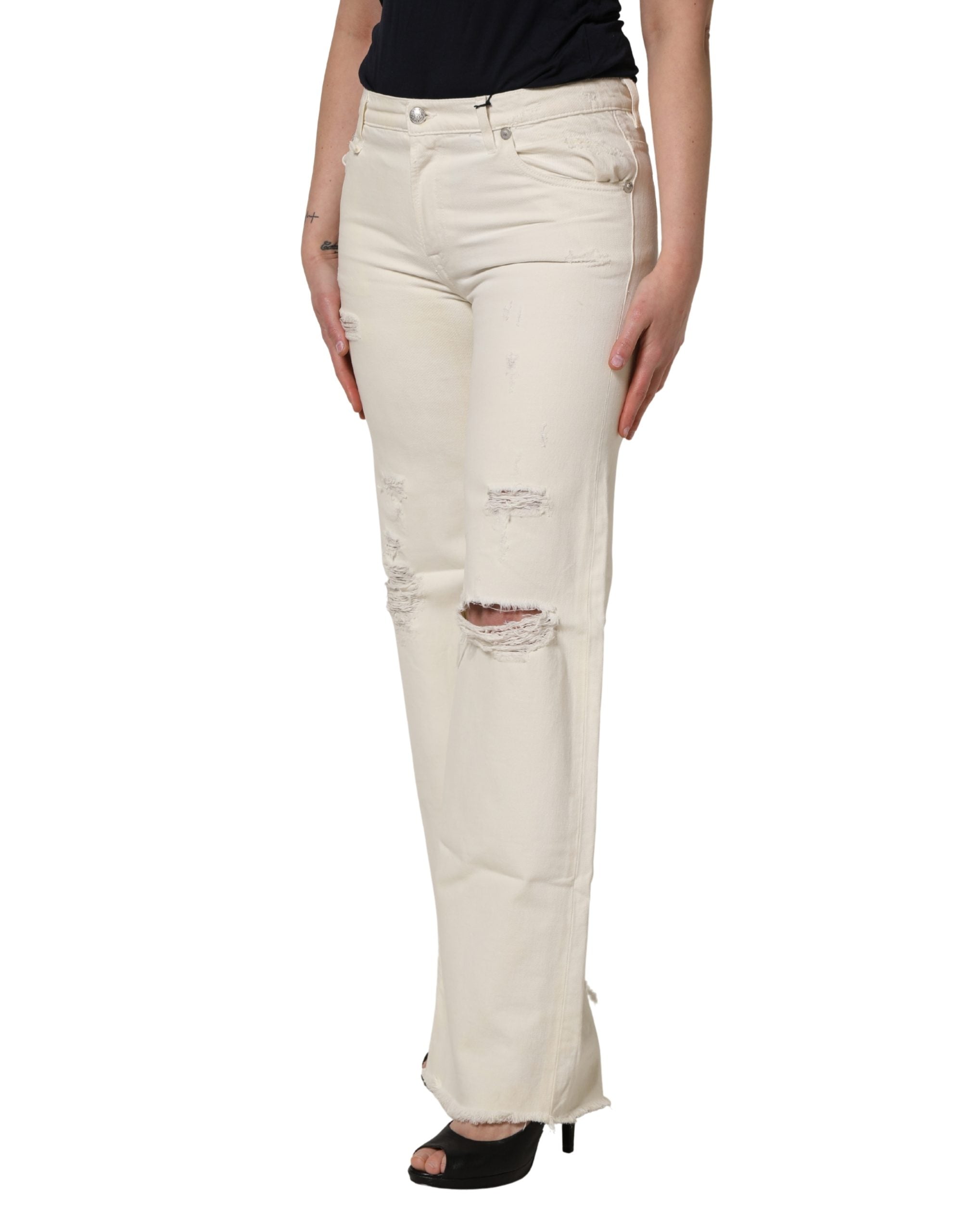 R13 Mid Waisted Bootcut Tattered Denim Trouser Women's Jeans (Pre-Owned)
