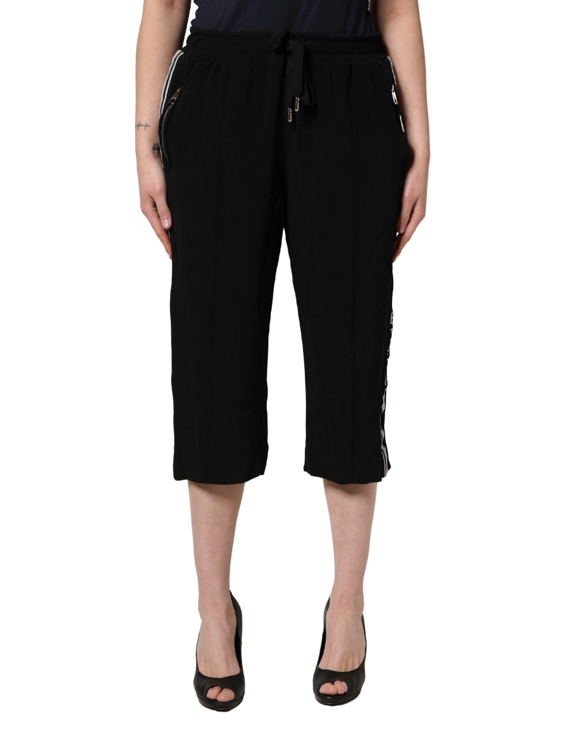 Dolce & Gabbana Black Viscose Mid Waist Cropped Women Women's Pants (Pre-Owned)