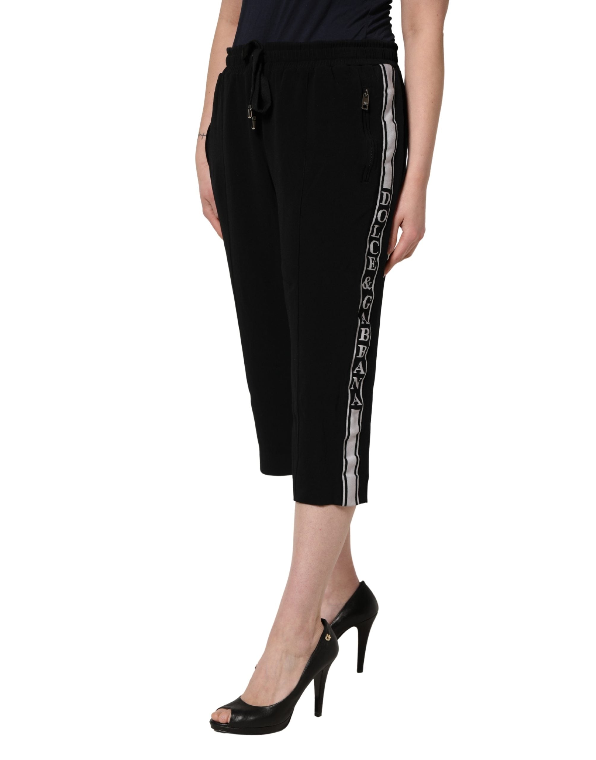 Dolce & Gabbana Black Viscose Mid Waist Cropped Women Women's Pants (Pre-Owned)