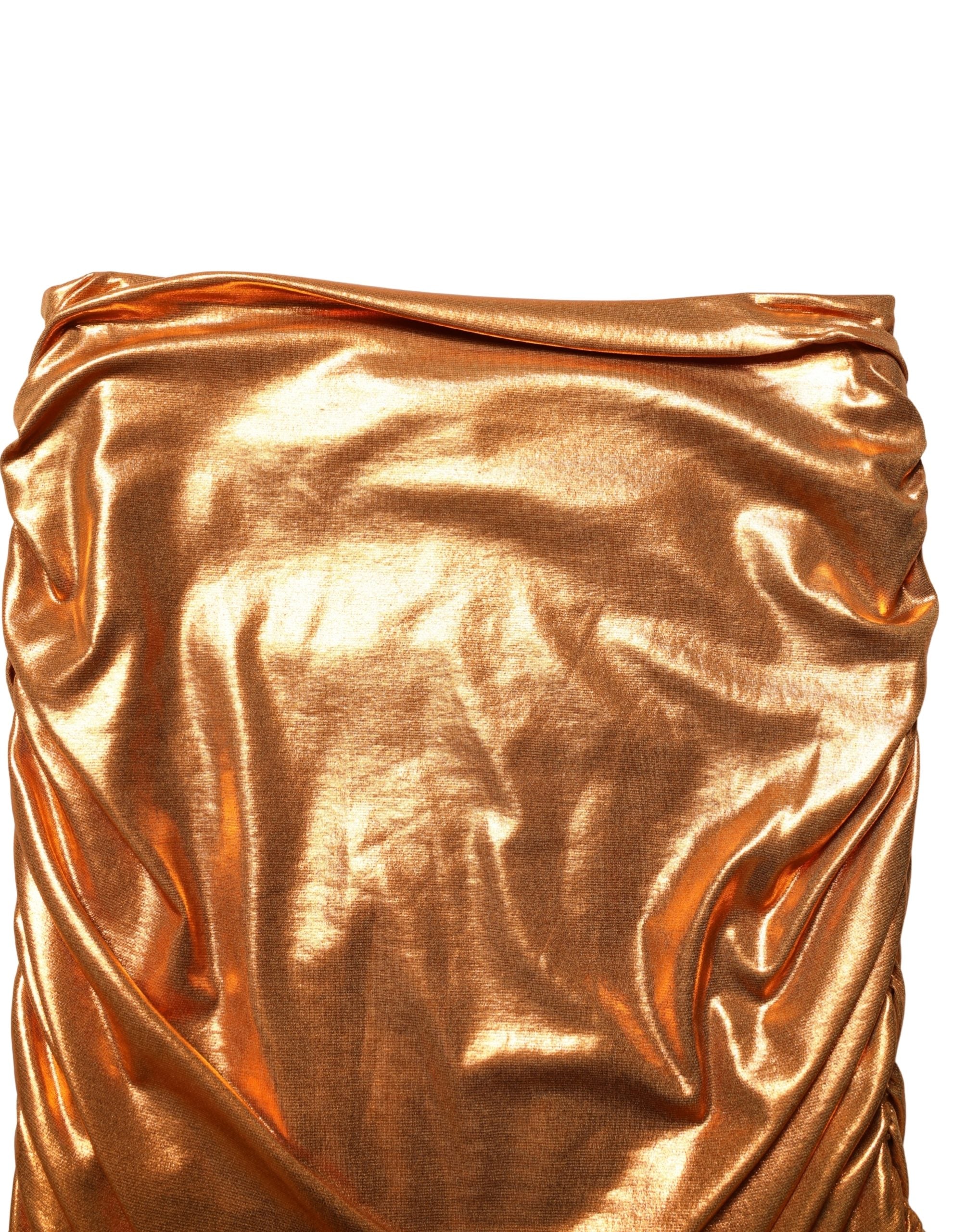 Dolce & Gabbana Metallic Orange Ruched Lame Bodycon Mini Women's Skirt