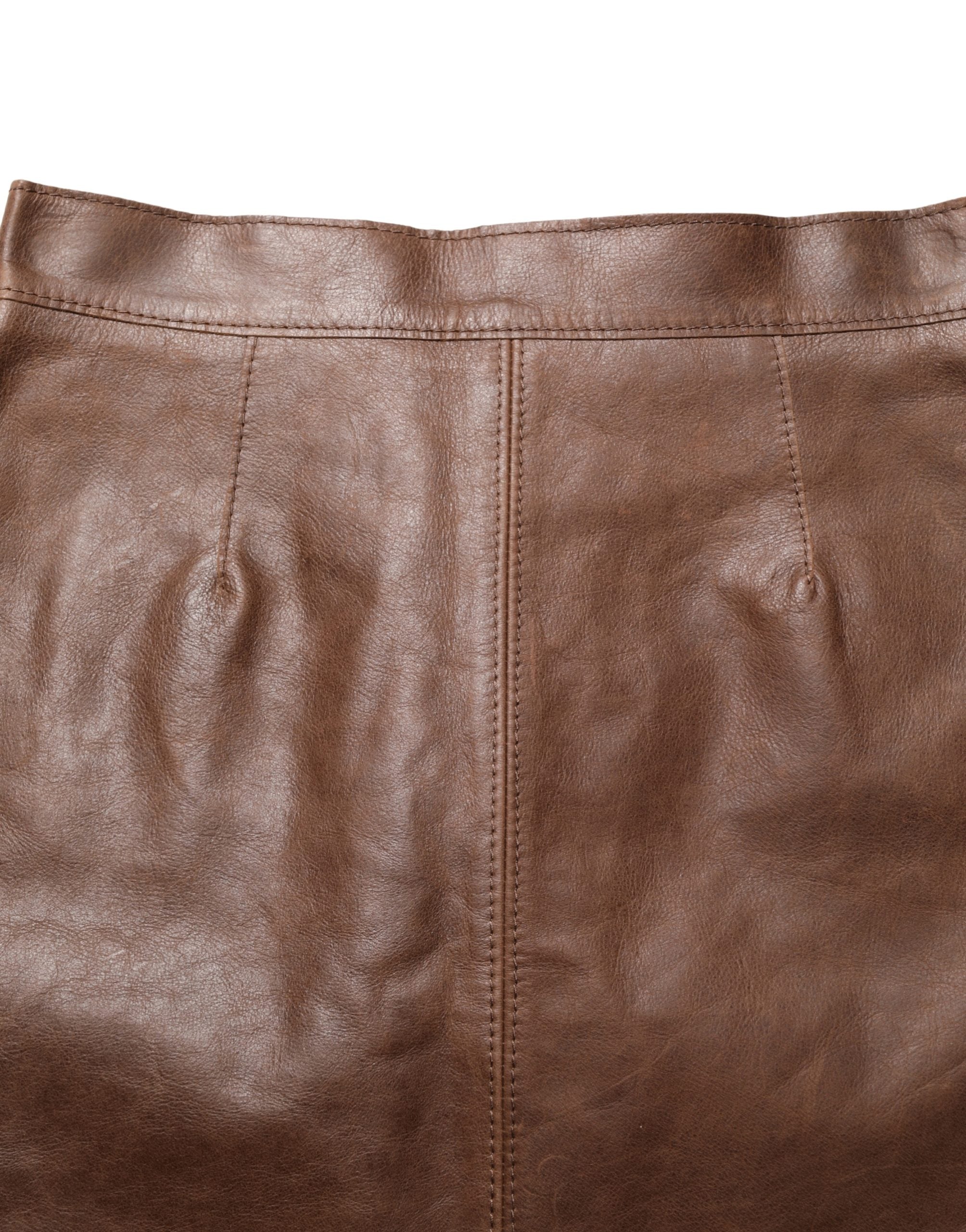 Dolce & Gabbana Brown Leather High Waist Bodycon Mini Women's Skirt