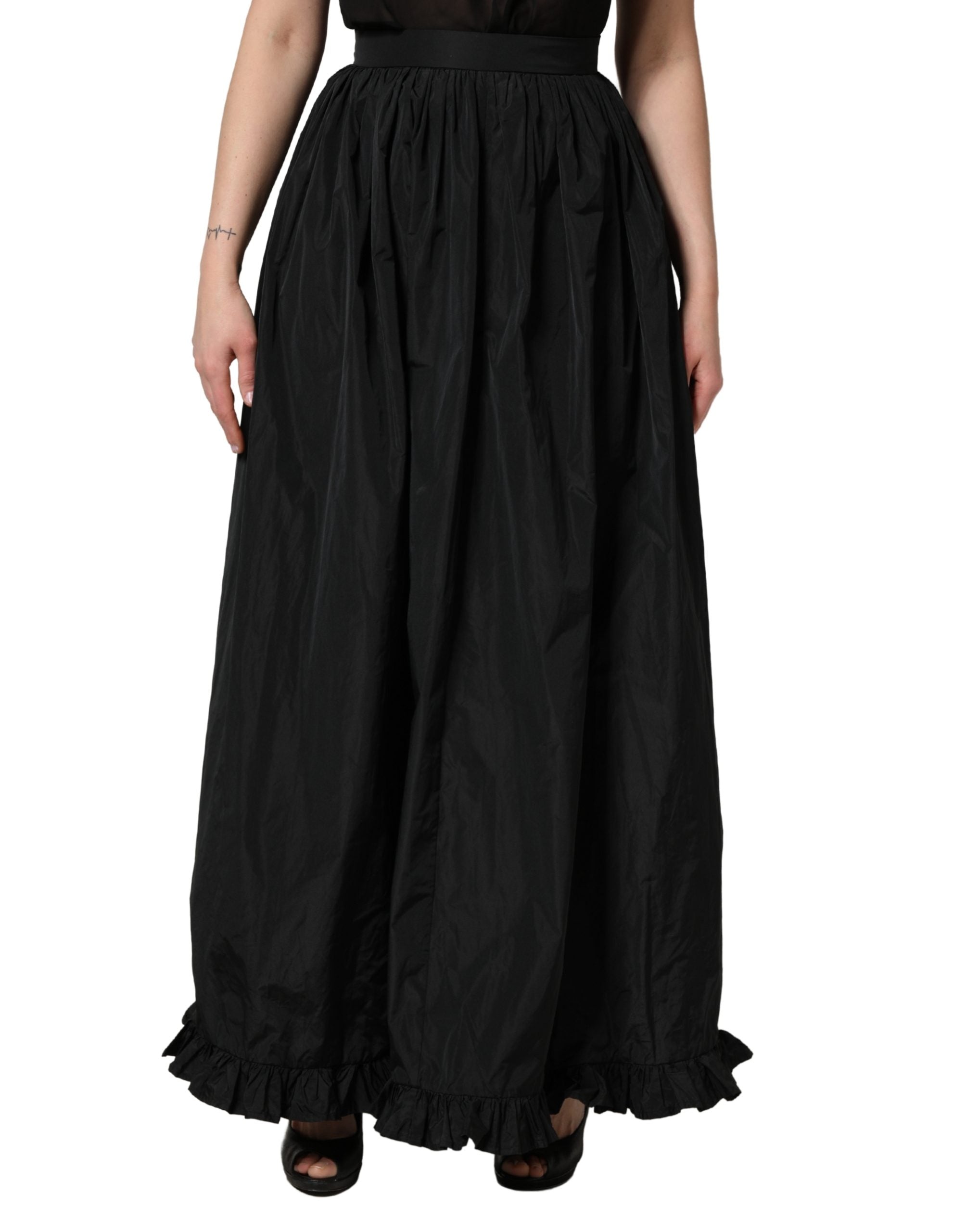 MSGM Black High Waist Pleated A-line Long Maxi Women Women's Skirt