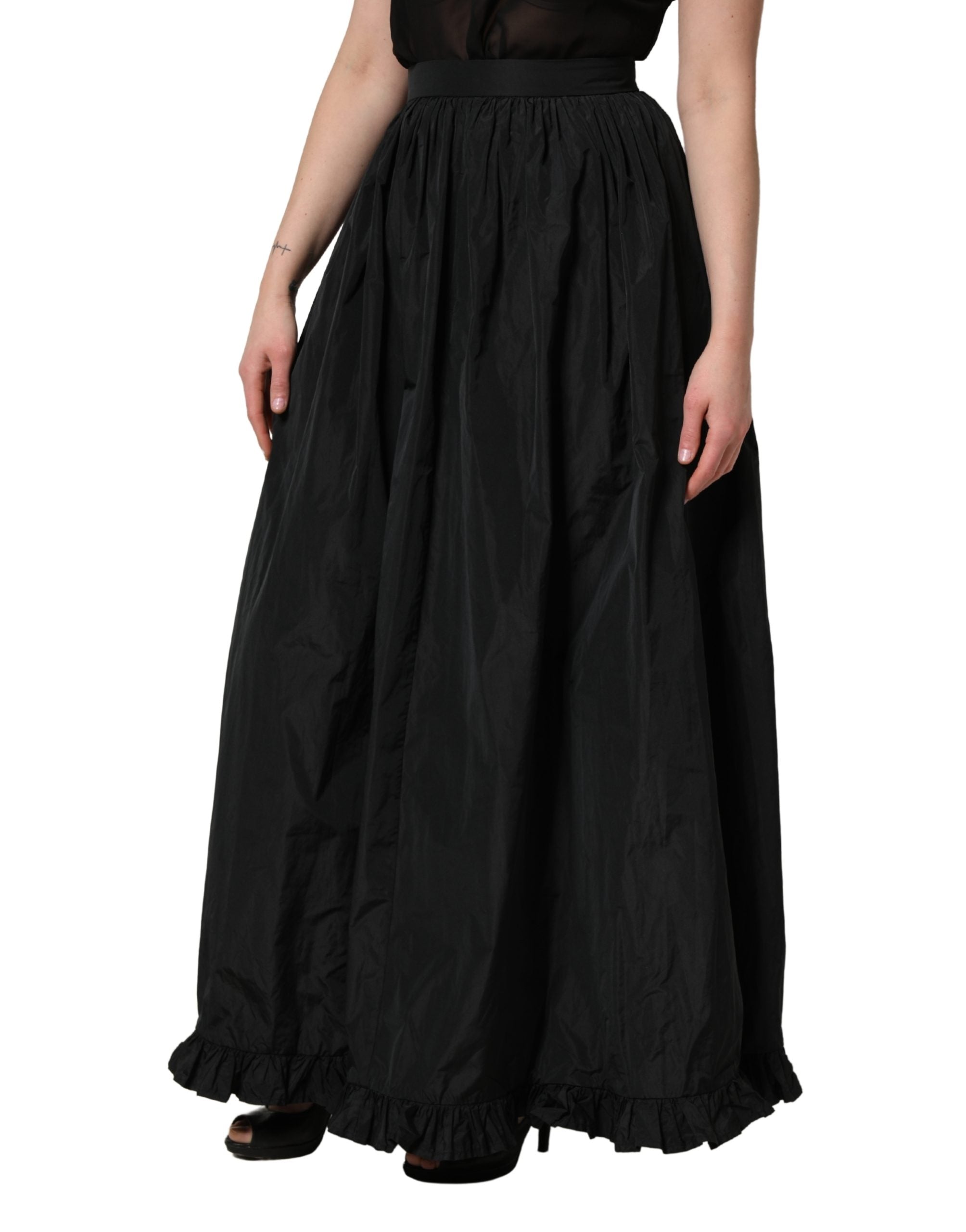 MSGM Black High Waist Pleated A-line Long Maxi Women Women's Skirt