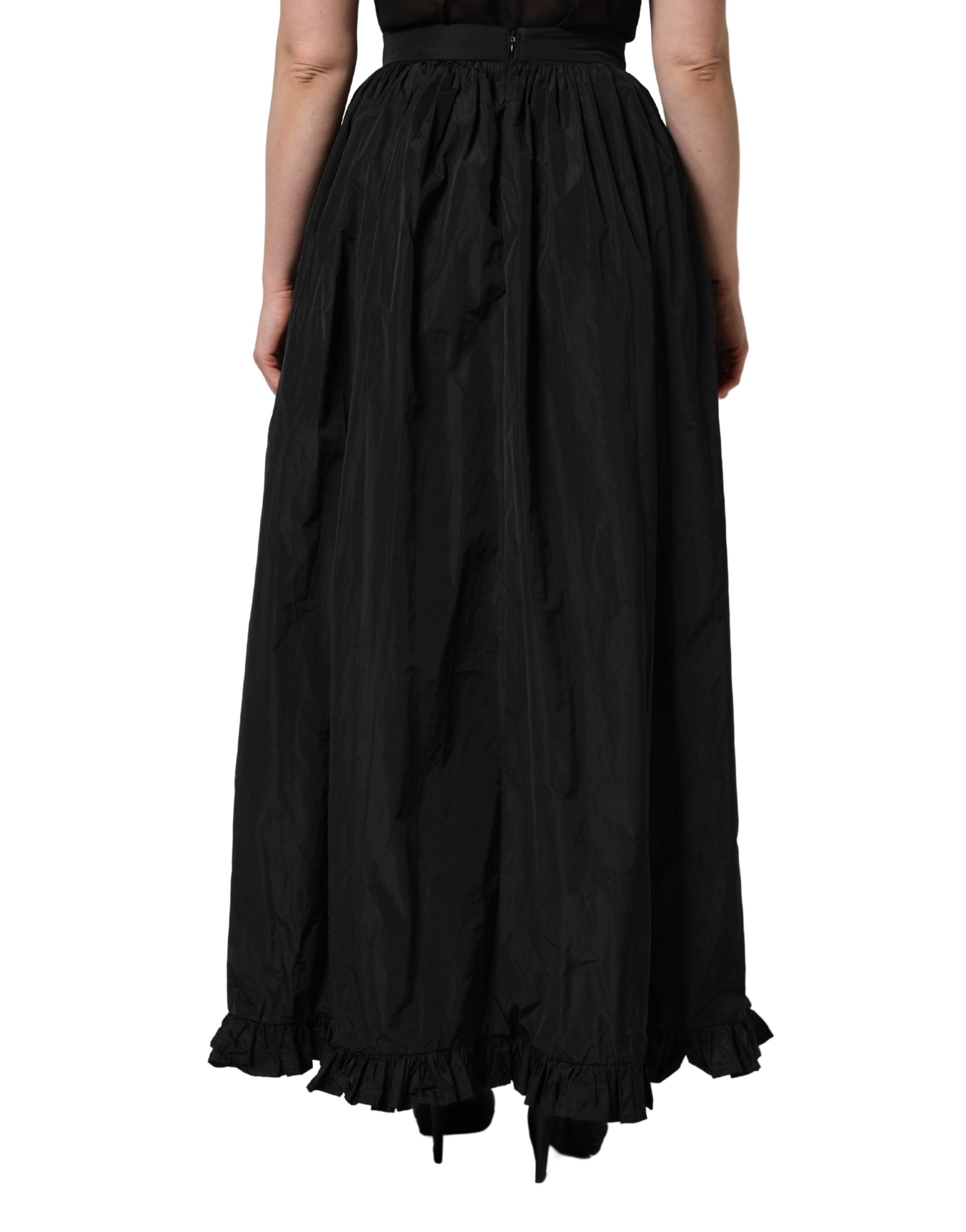 MSGM Black High Waist Pleated A-line Long Maxi Women Women's Skirt
