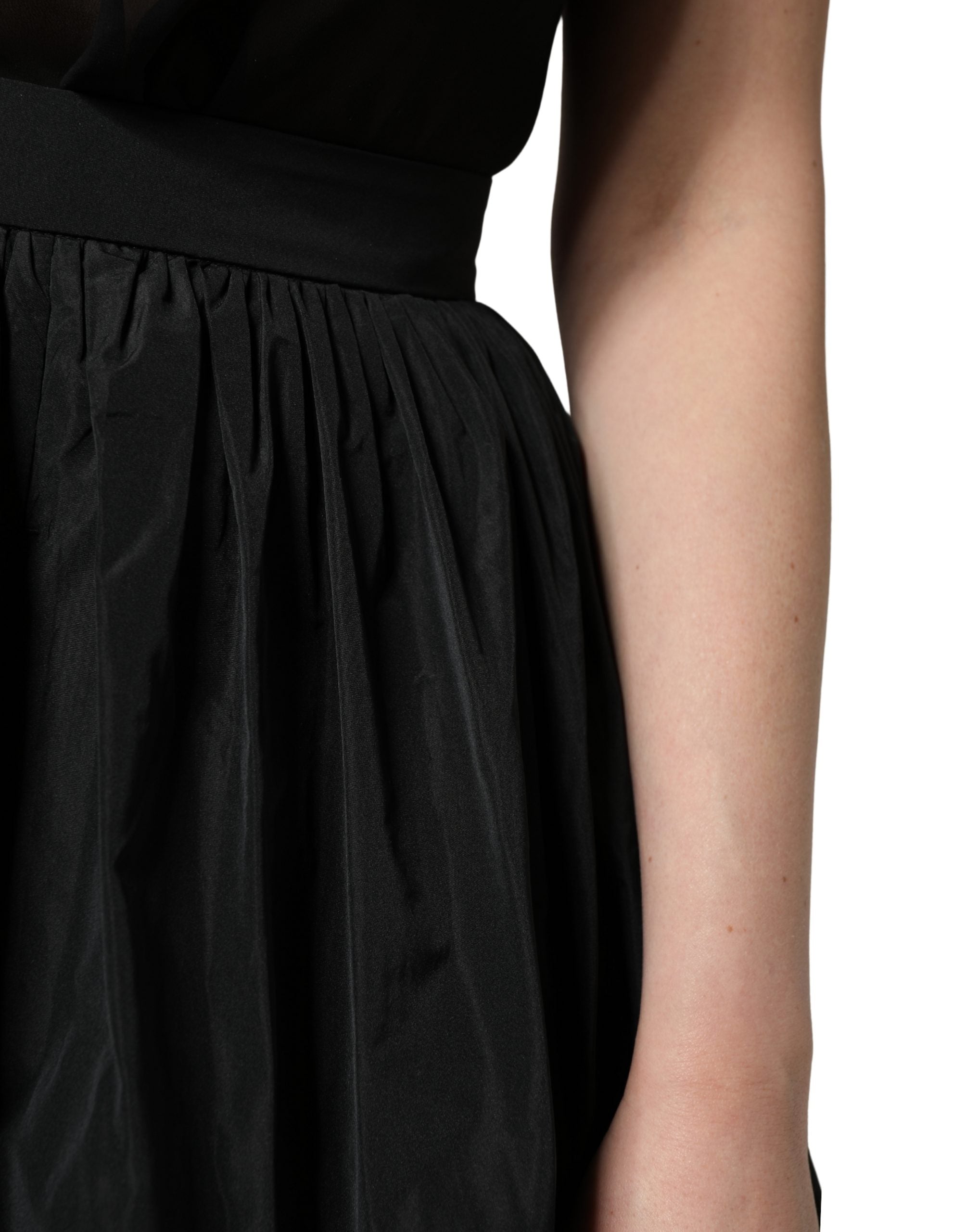 MSGM Black High Waist Pleated A-line Long Maxi Women Women's Skirt