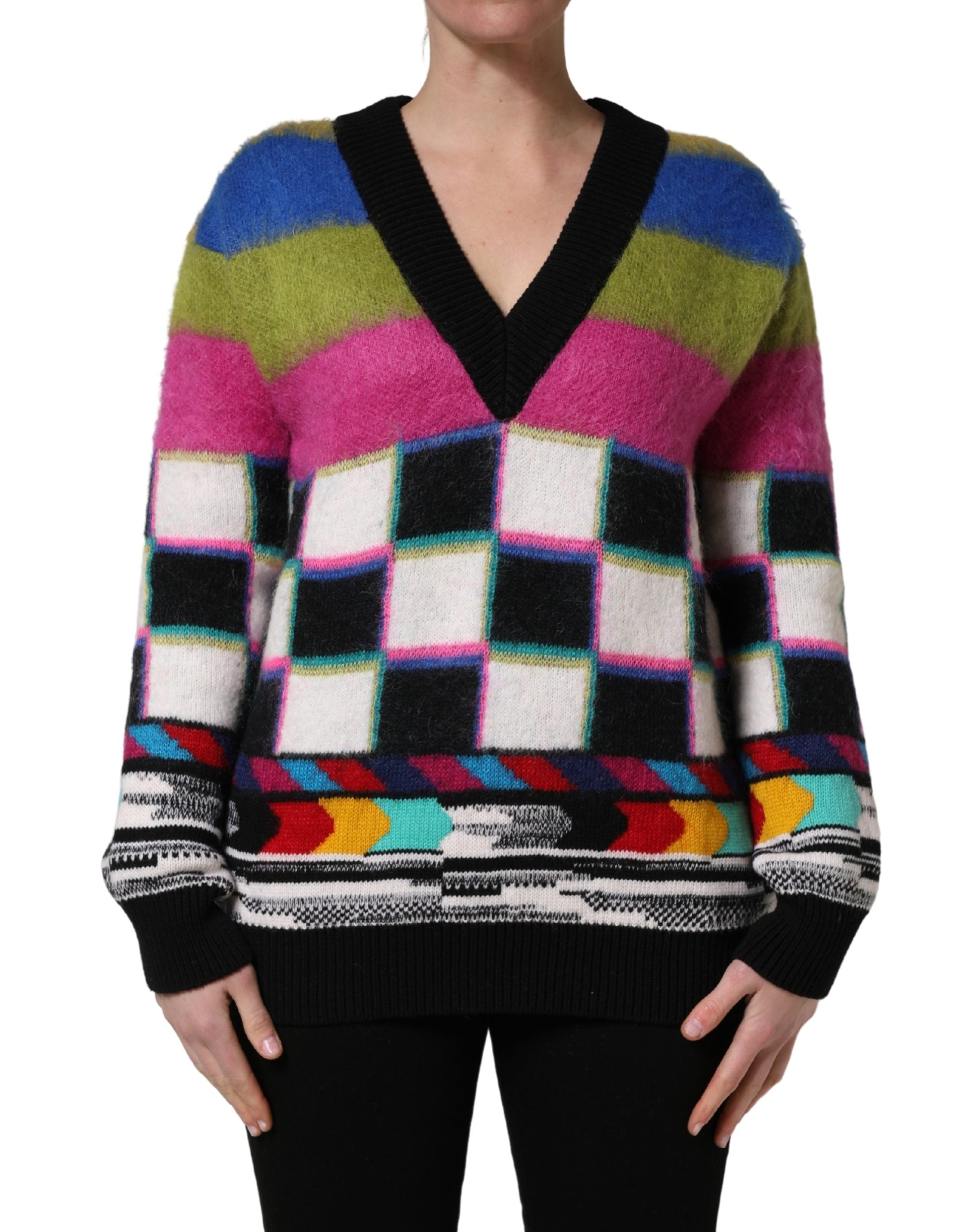 Dolce & Gabbana Multicolor Stripes V-neck Pullover Women's Sweater