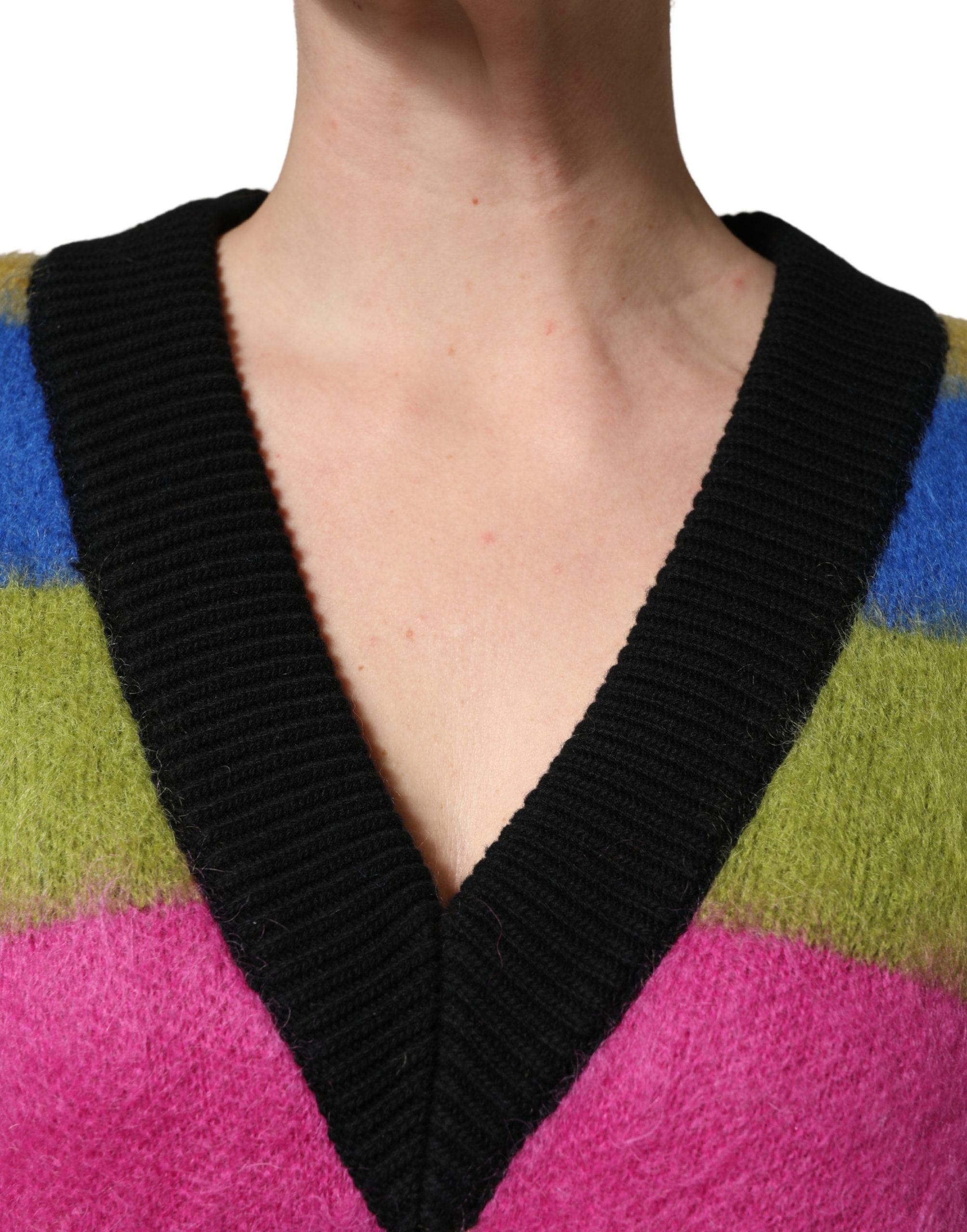 Dolce & Gabbana Multicolor Stripes V-neck Pullover Women's Sweater