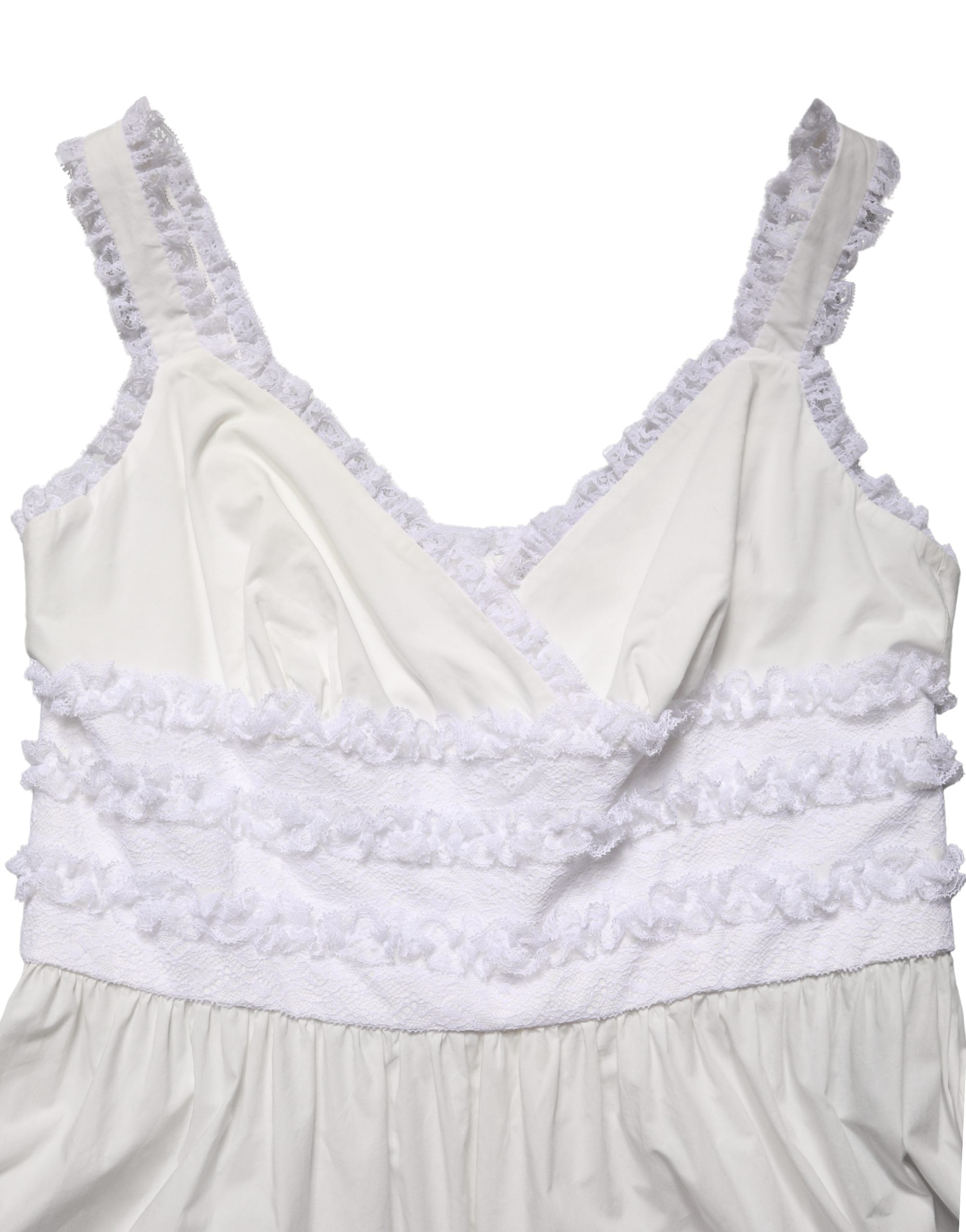 Dolce & Gabbana White Cotton Sleeveless Lace Maxi Women's Dress (Pre-Owned)