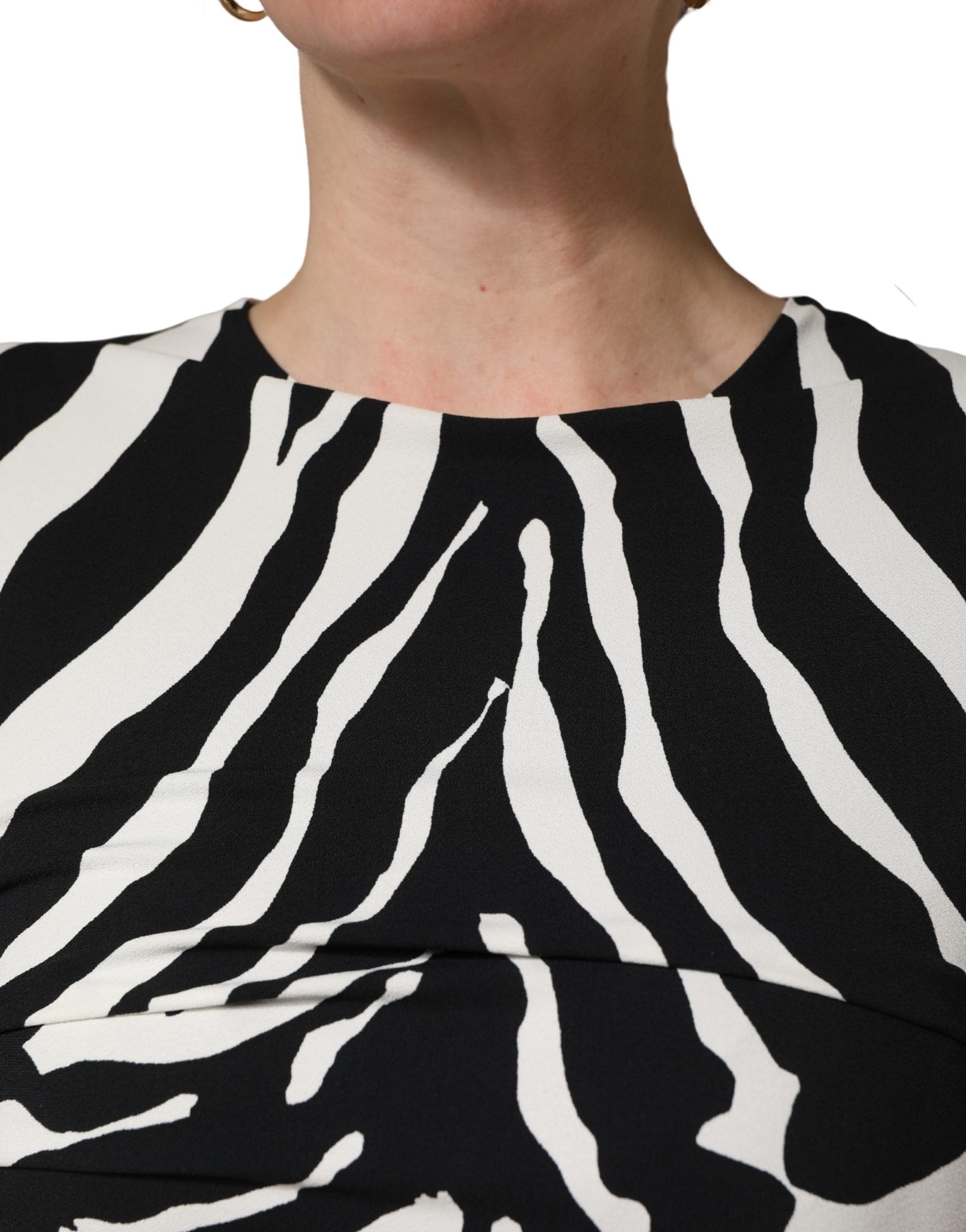 Dolce & Gabbana Black White Zebra Cady Calf Length Women's Dress