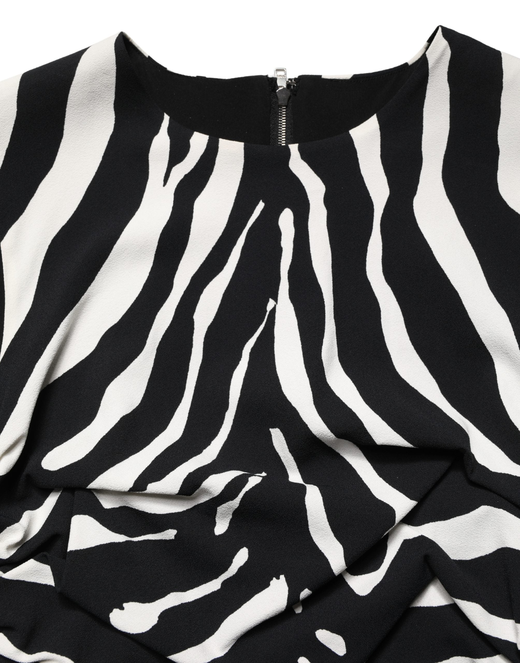 Dolce & Gabbana Black White Zebra Cady Calf Length Women's Dress