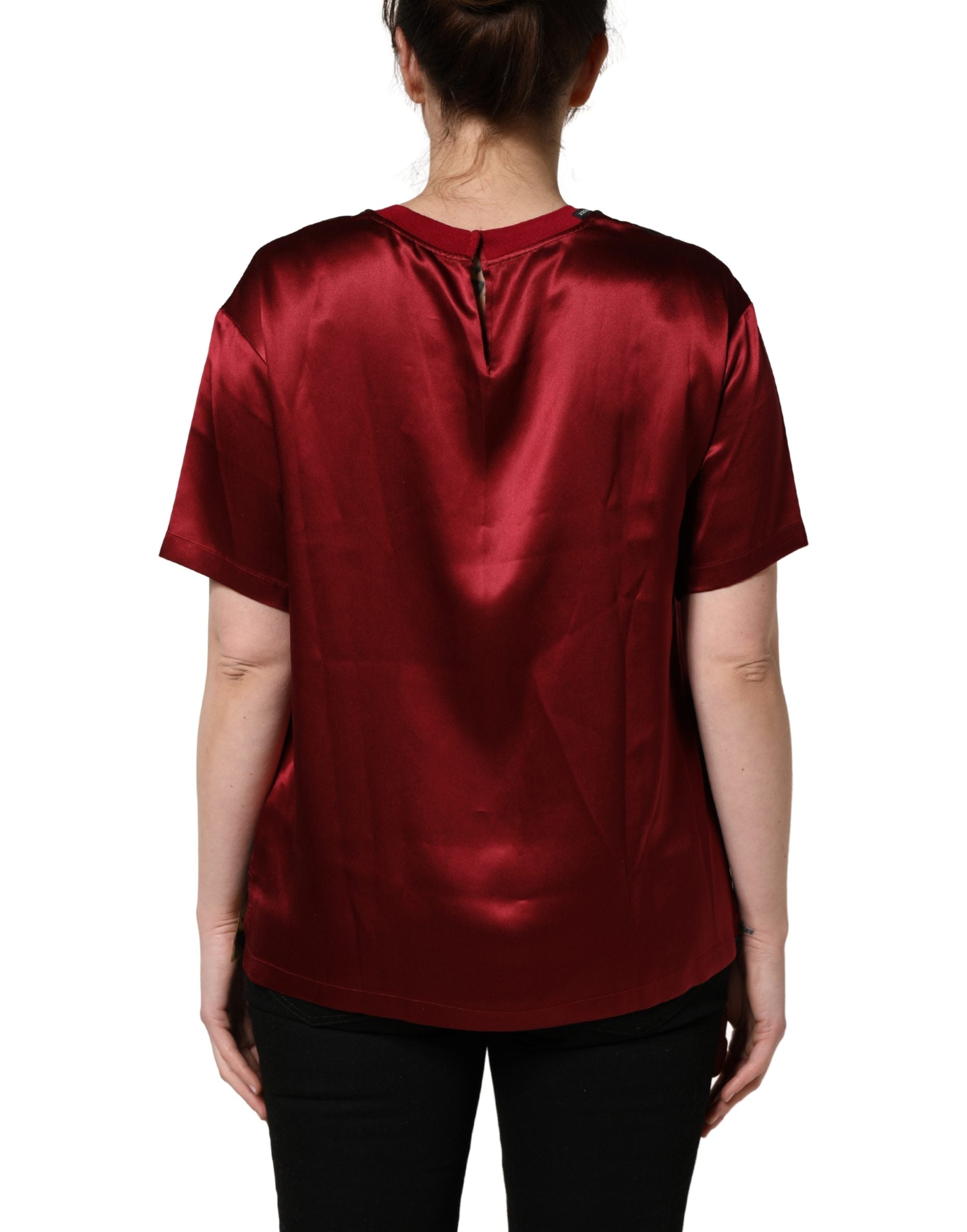 Dolce & Gabbana Maroon Royal Crown Dress Queen Painting Silk Women's T-shirt (Pre-Owned)