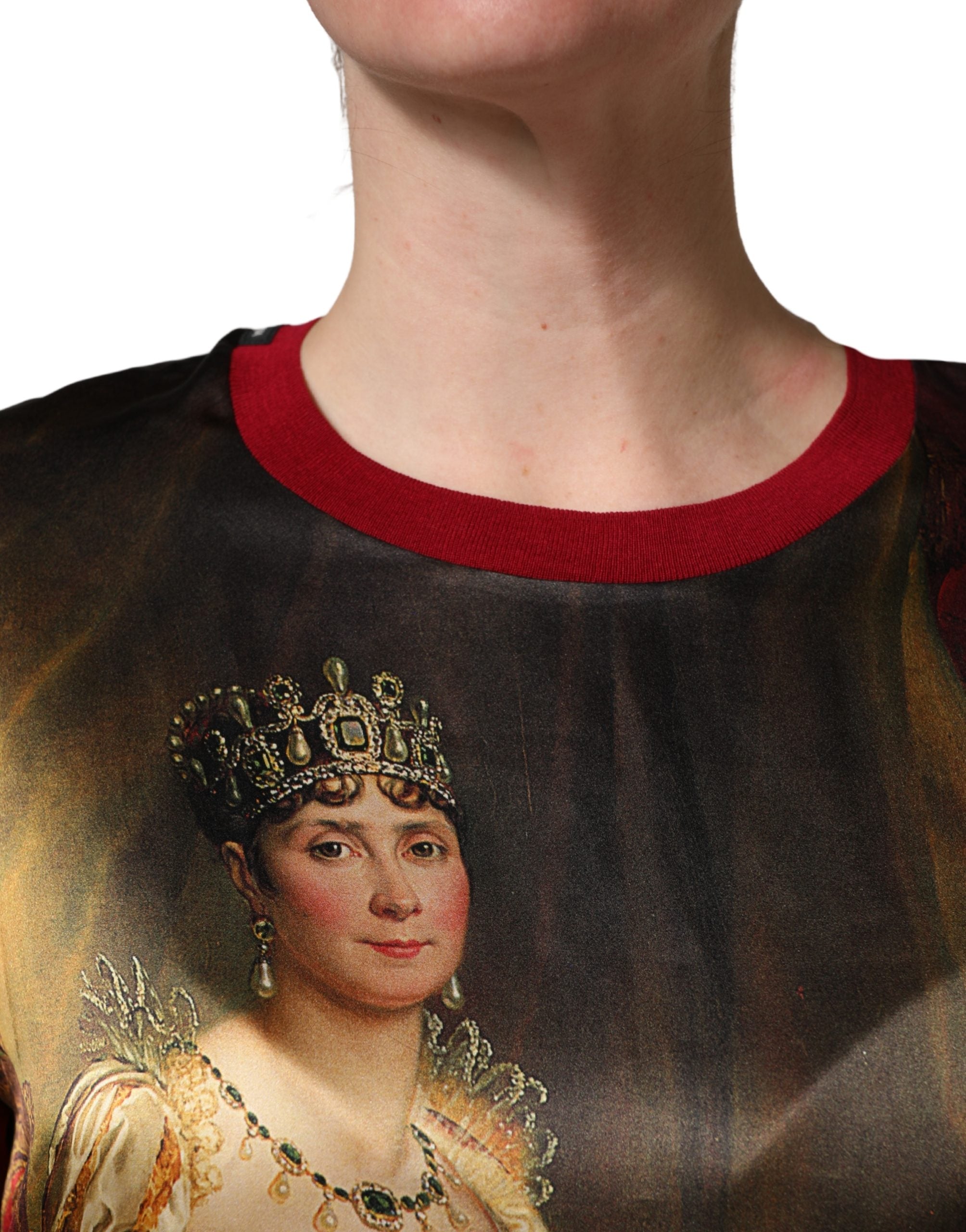 Dolce & Gabbana Maroon Royal Crown Dress Queen Painting Silk Women's T-shirt (Pre-Owned)