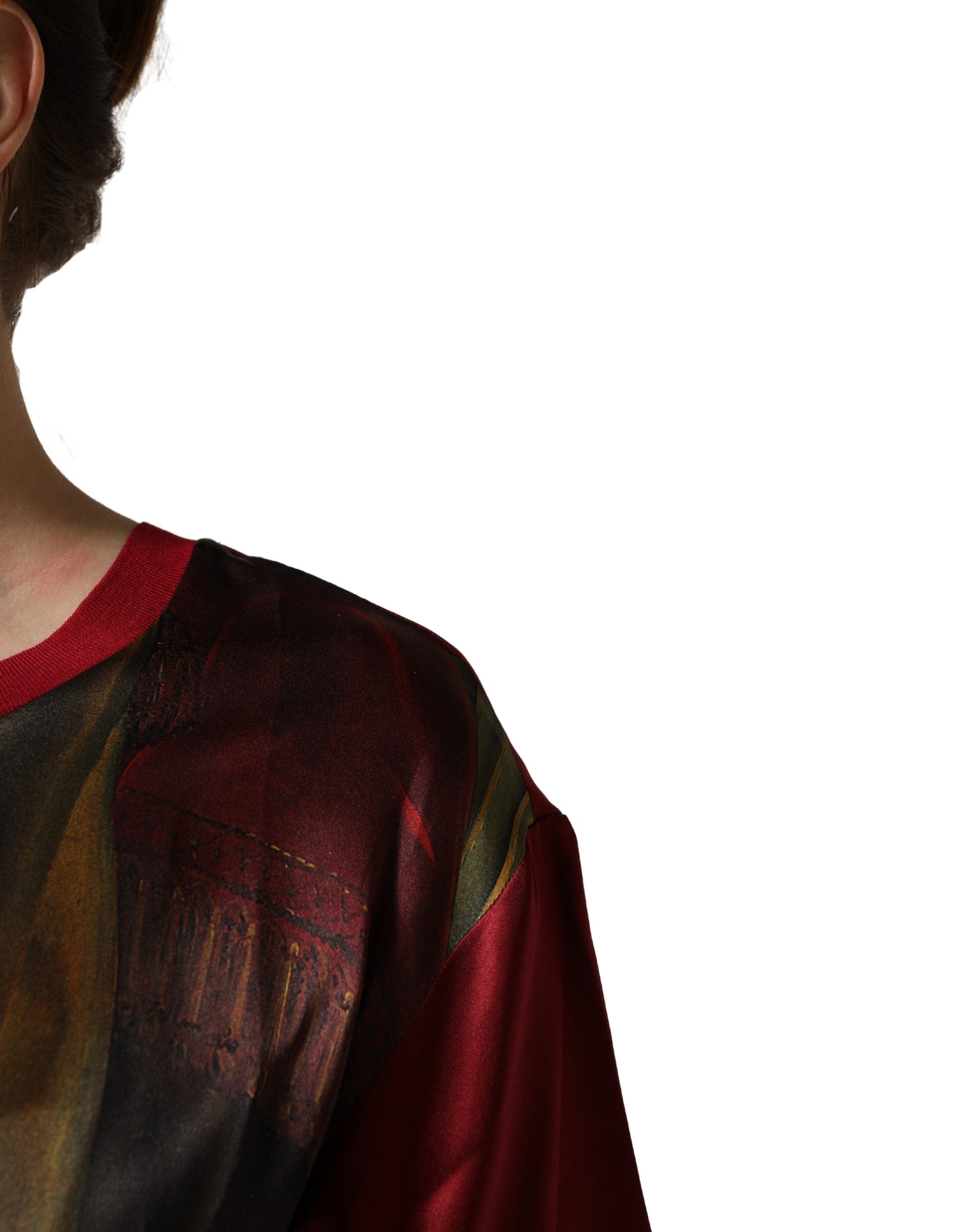 Dolce & Gabbana Maroon Royal Crown Dress Queen Painting Silk Women's T-shirt (Pre-Owned)