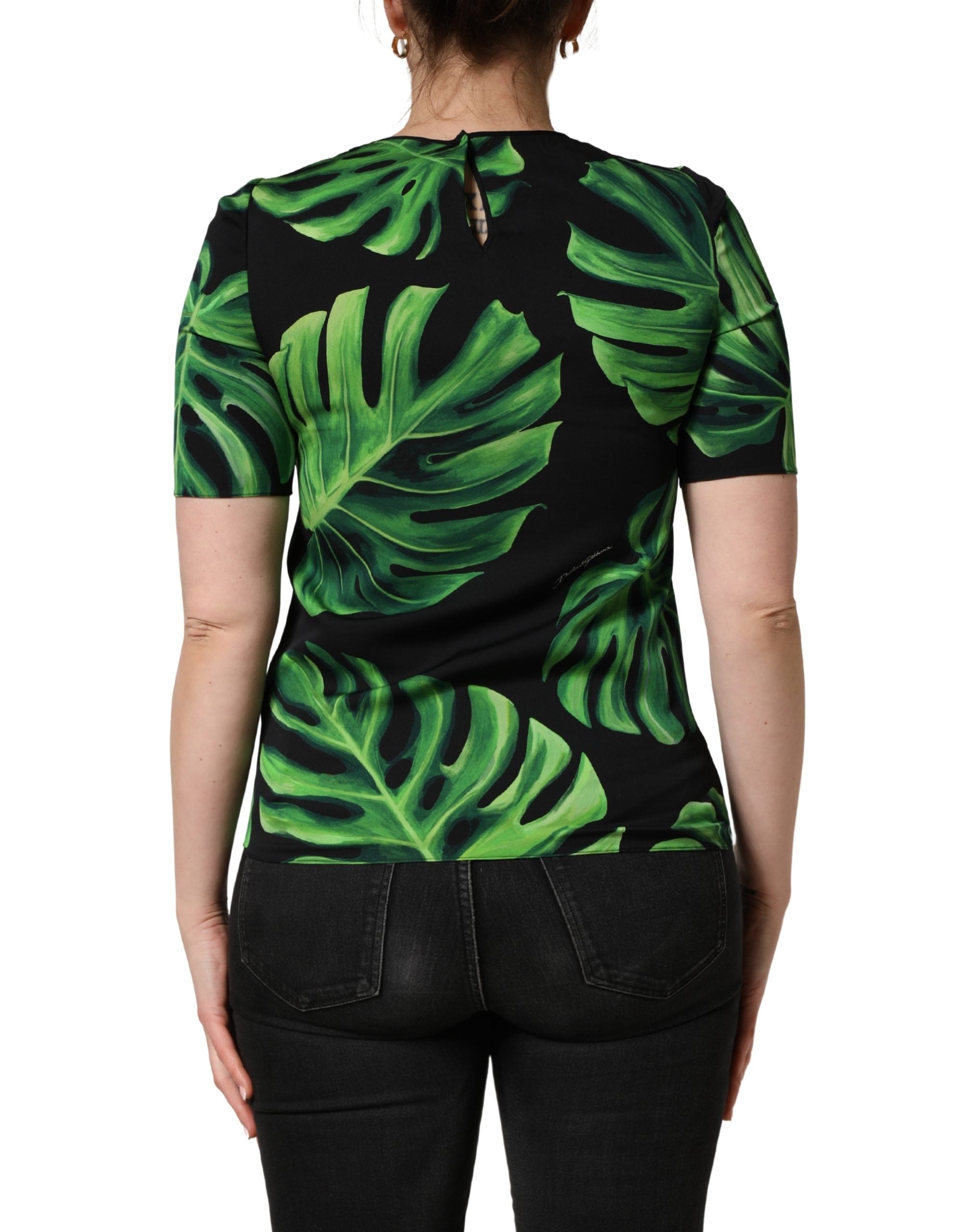 Dolce & Gabbana Black Philodendron Print Silk Blouse Women's Top