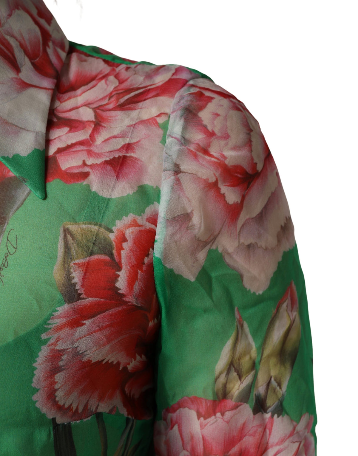 Dolce & Gabbana Green CarnationPrint Silk Collared Blouse Women's Top (Pre-Owned)