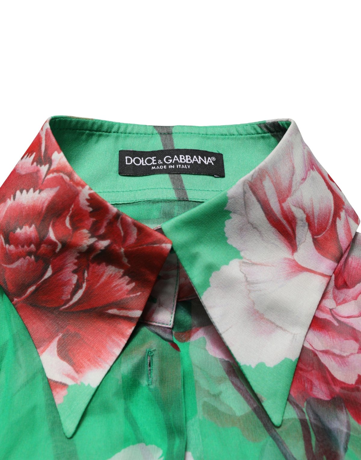 Dolce & Gabbana Green CarnationPrint Silk Collared Blouse Women's Top (Pre-Owned)