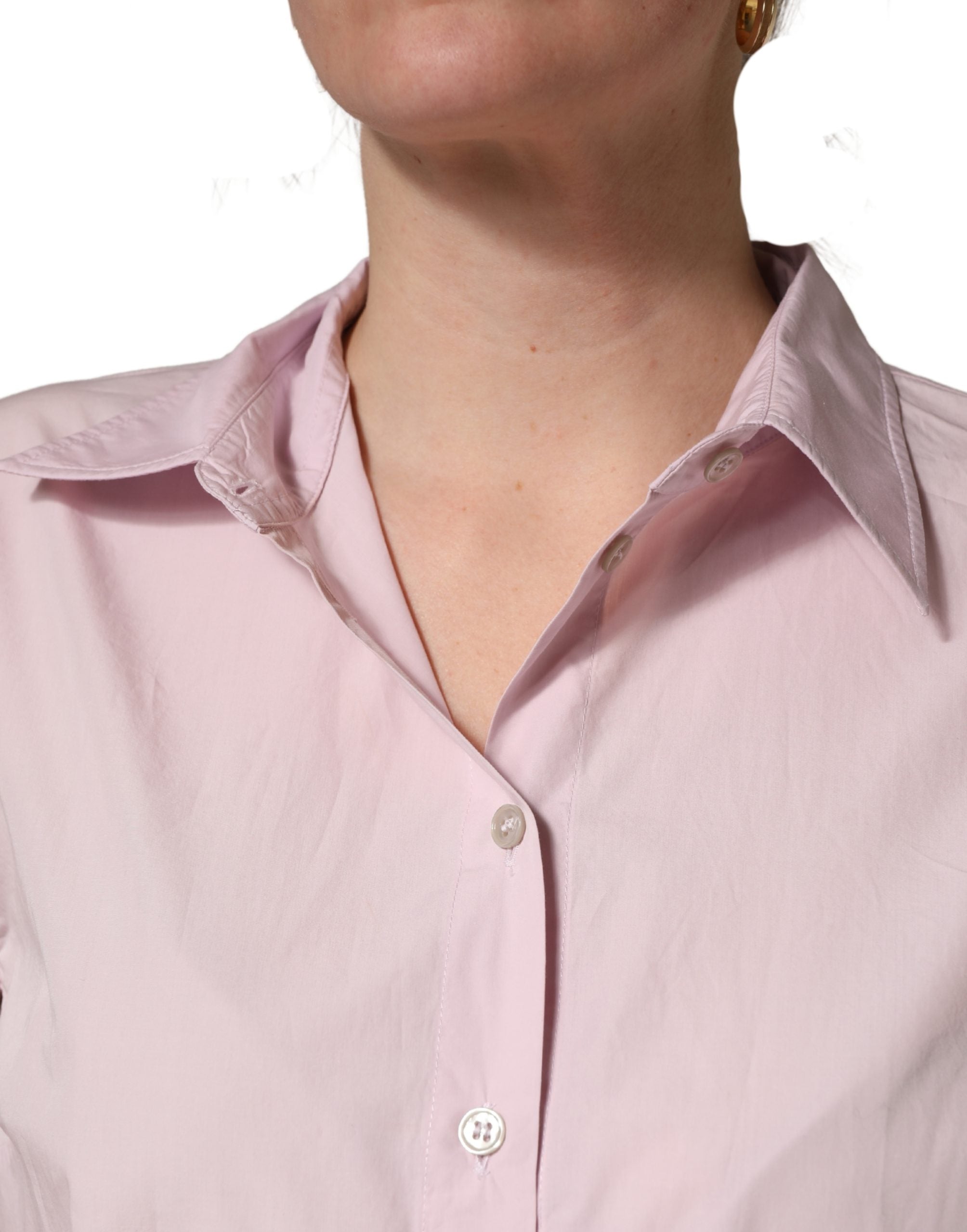 Dolce & Gabbana LightPink Cotton Collared Buttoned Blouse Women's Top (Pre-Owned)