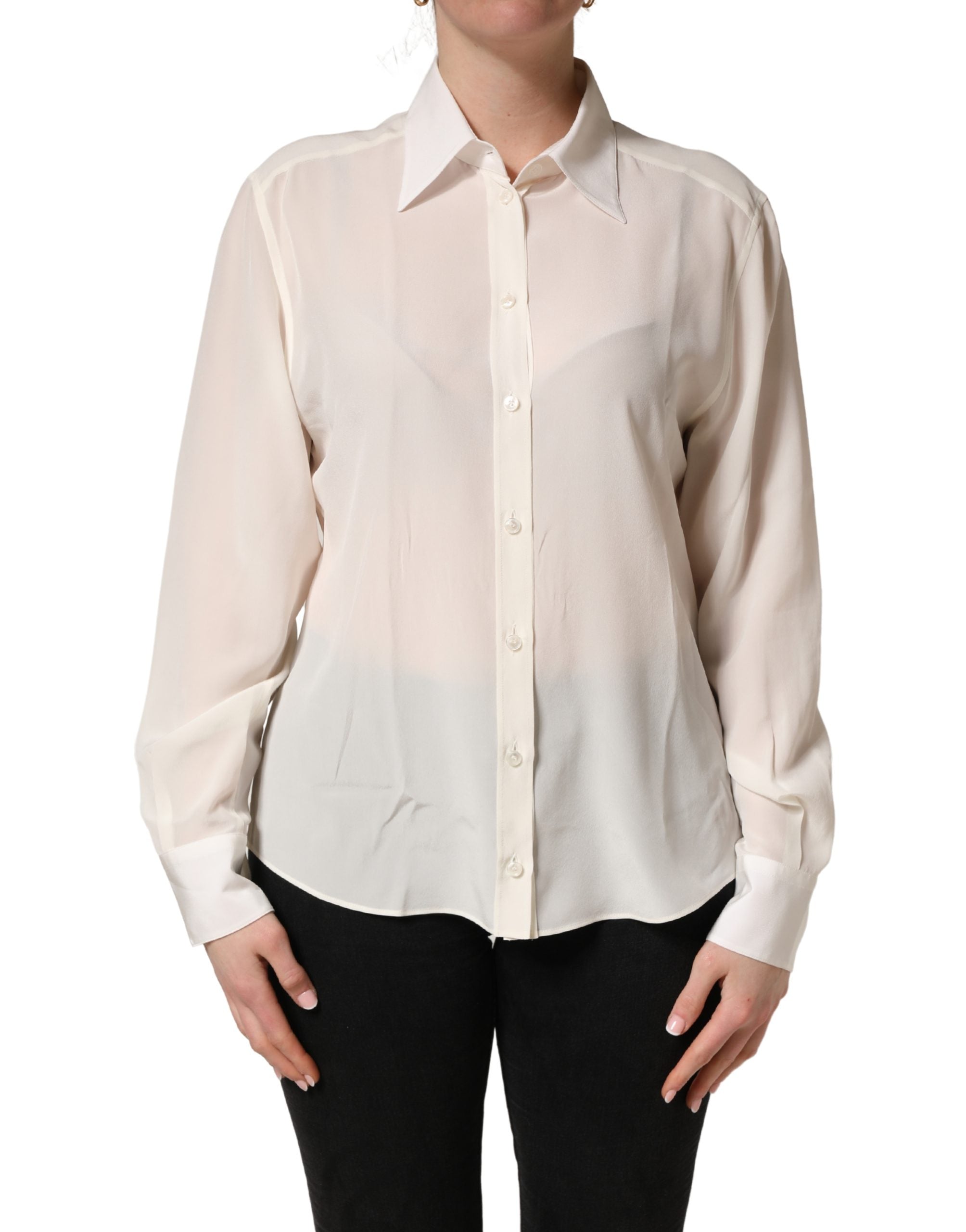 Dolce & Gabbana Off White Collared Long Sleeves Blouse Women's Top