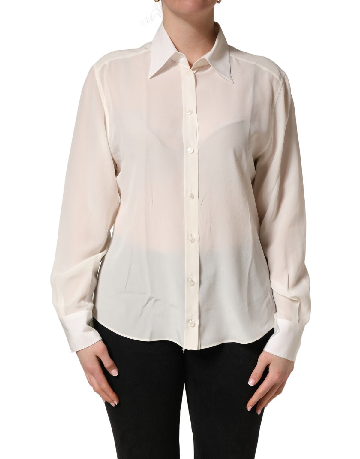 Dolce & Gabbana Off White Collared Long Sleeves Blouse Women's Top