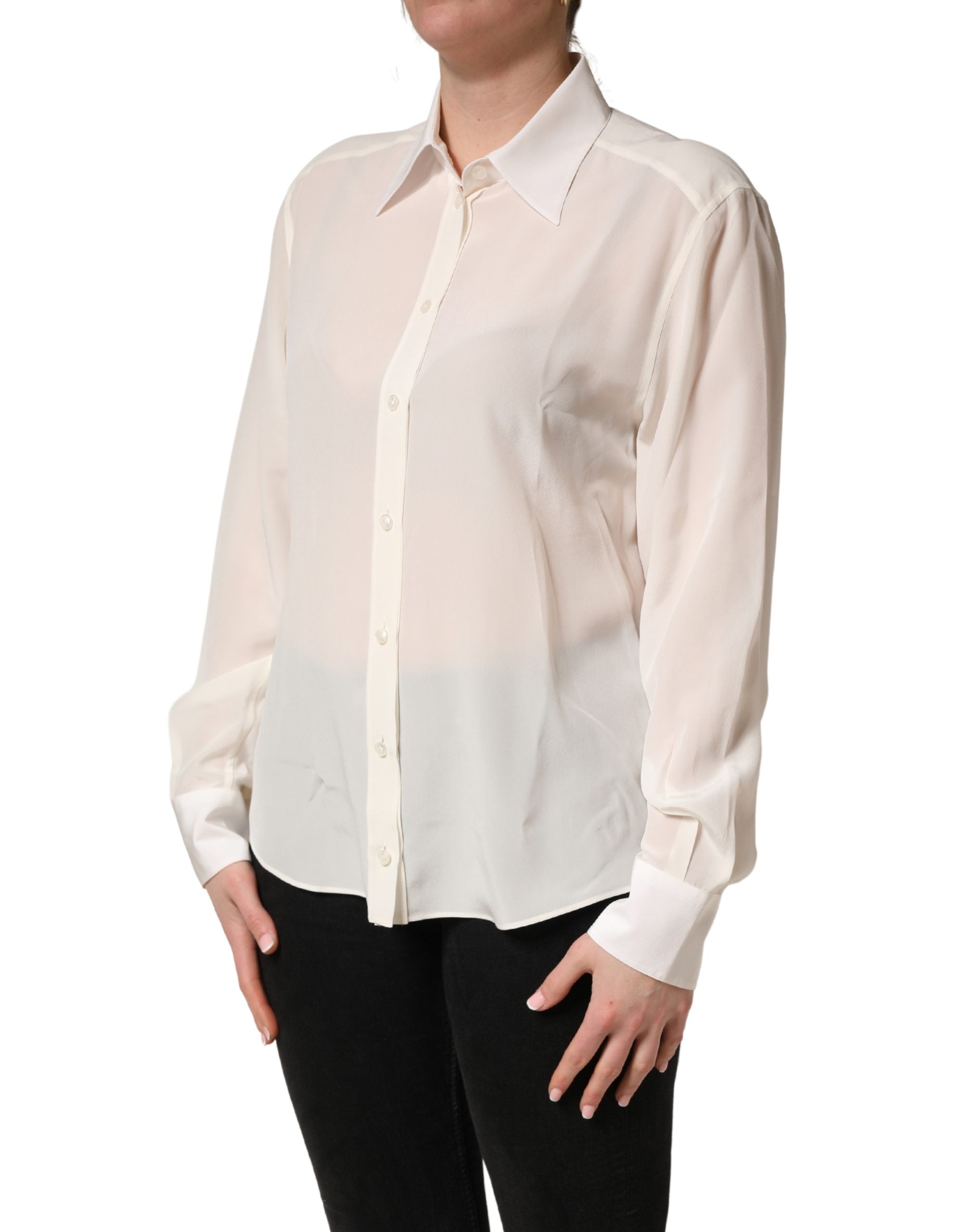 Dolce & Gabbana Off White Collared Long Sleeves Blouse Women's Top