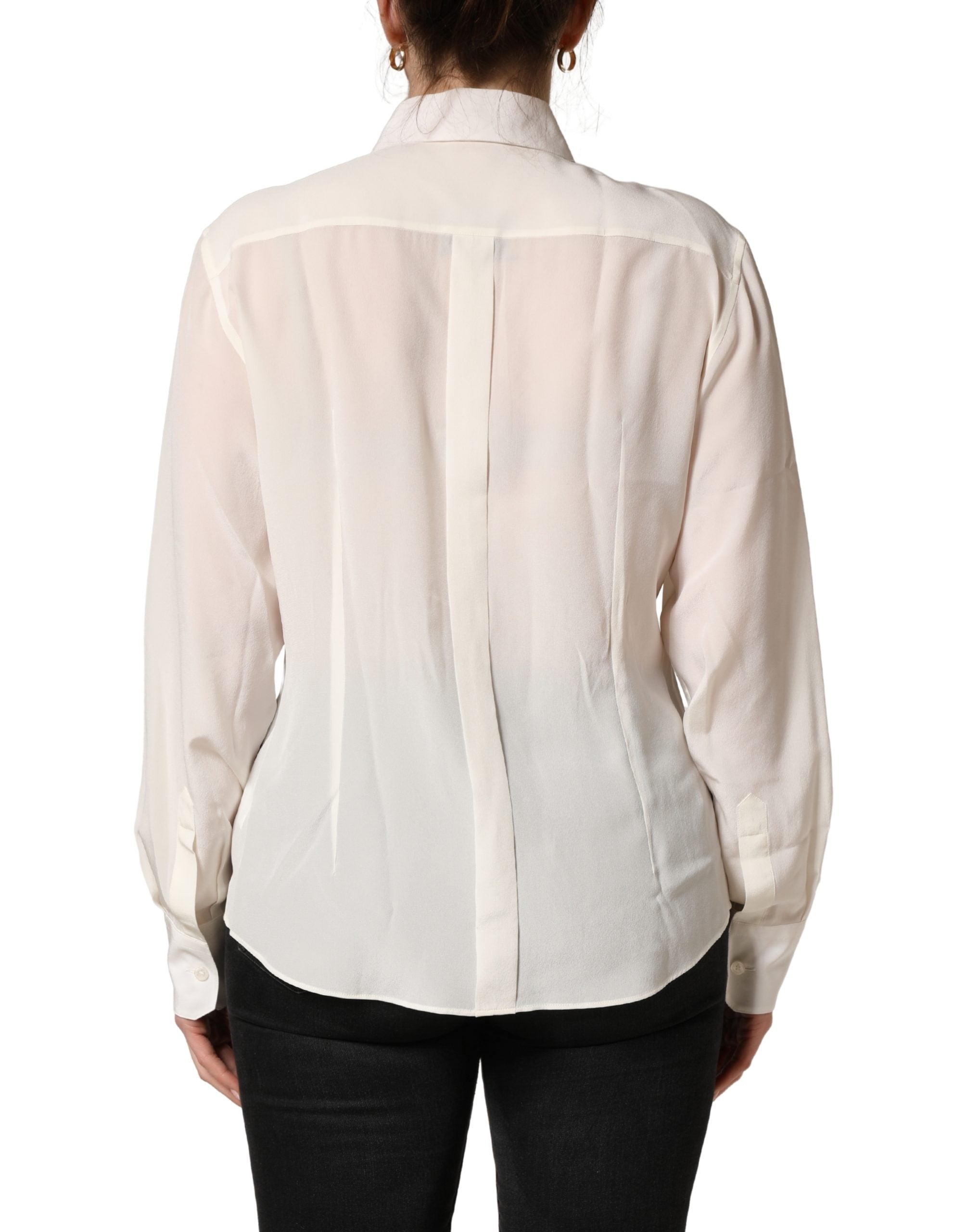 Dolce & Gabbana Off White Collared Long Sleeves Blouse Women's Top