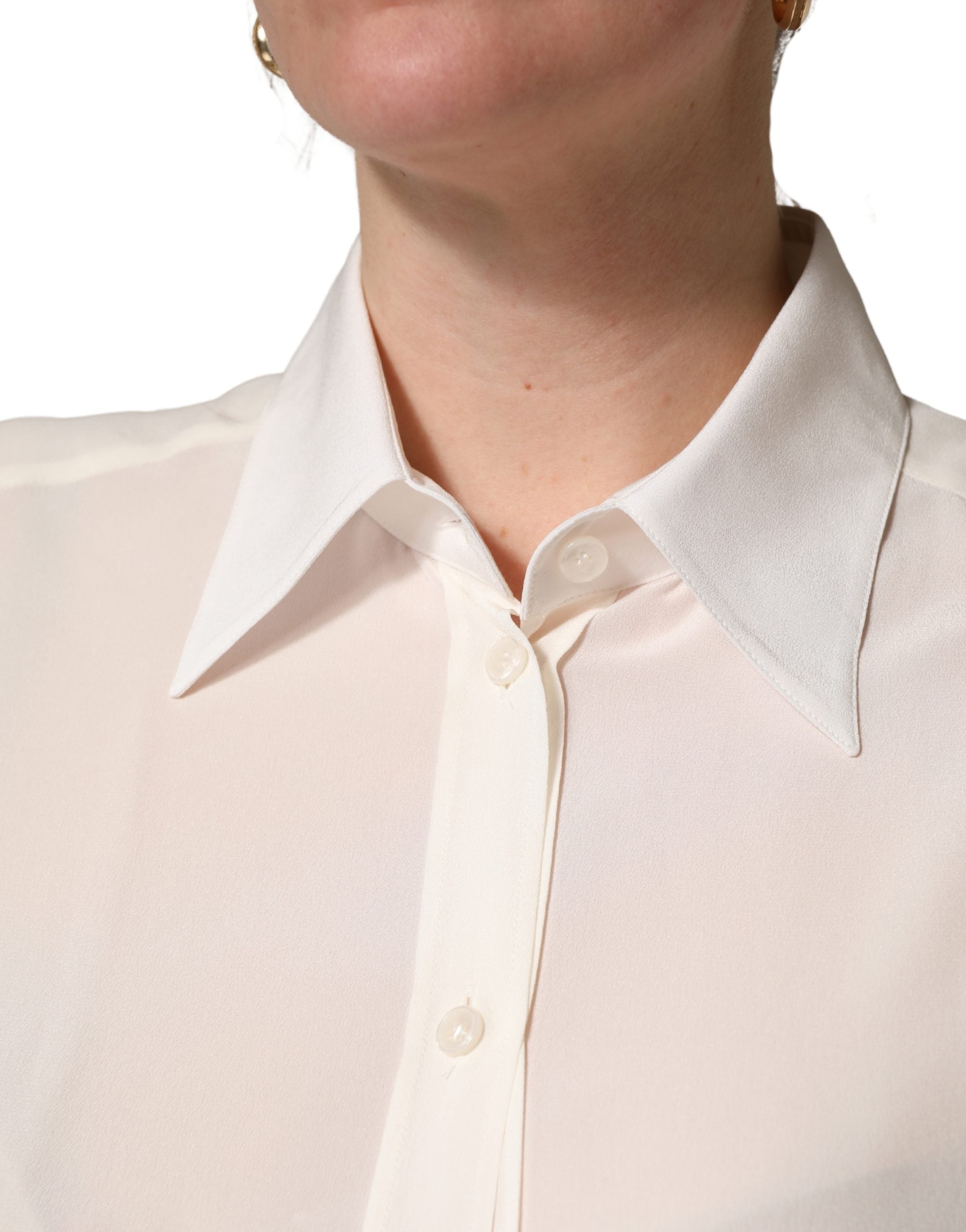 Dolce & Gabbana Off White Collared Long Sleeves Blouse Women's Top