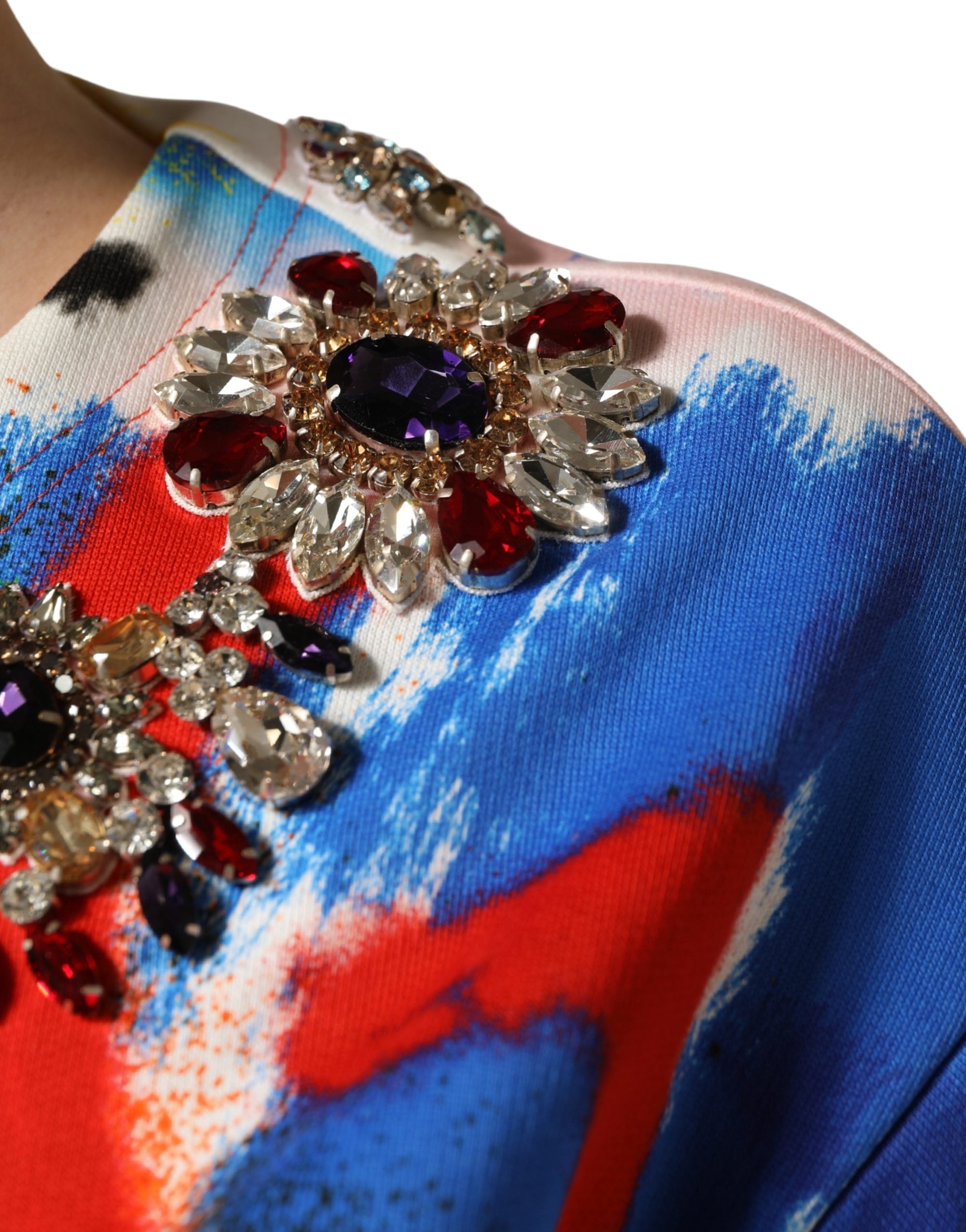Dolce & Gabbana Multicolor Graffiti Crystals Crop Jersey Women's Top