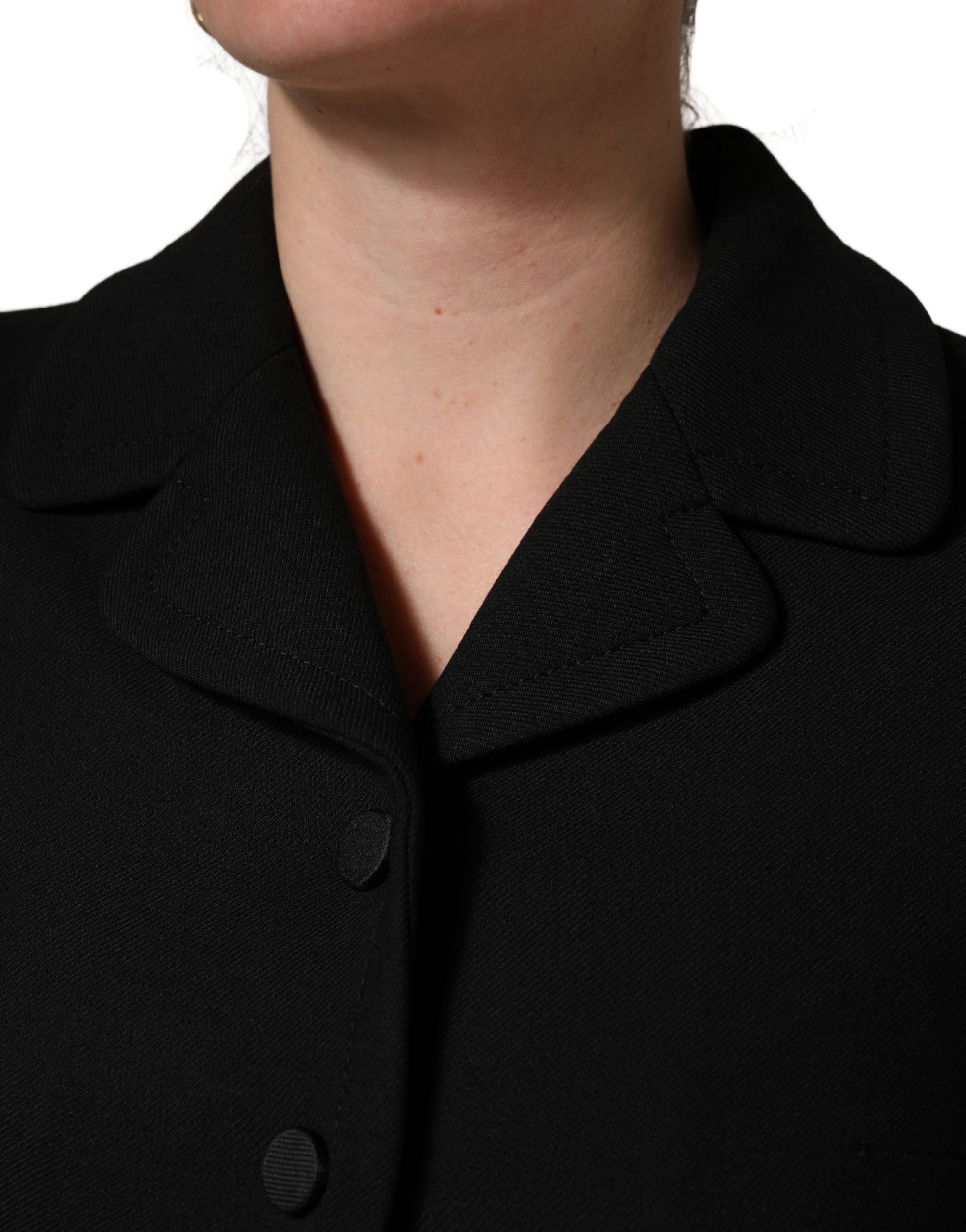 Dolce & Gabbana Black Collared Short Sleeves Cropped Blouse Women's Top