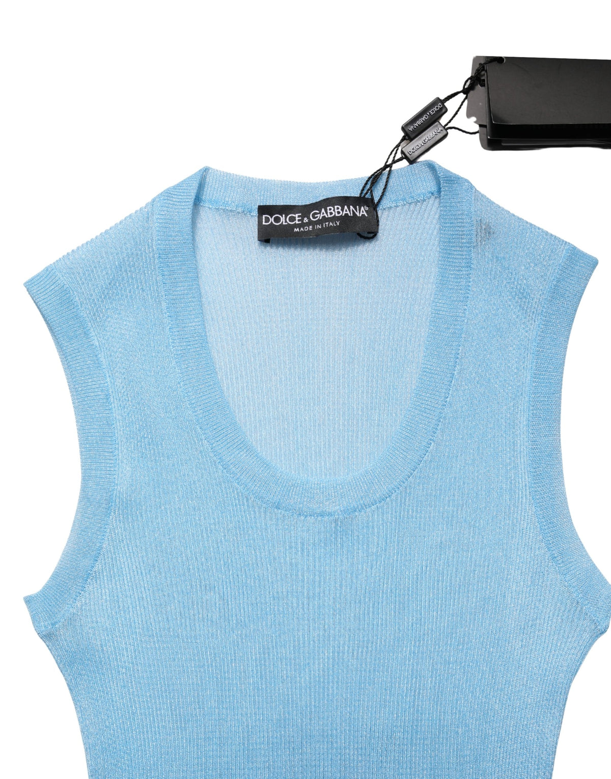 Dolce & Gabbana Blue Semi Sheer Ribbed Sleeveless Tank Women's Top