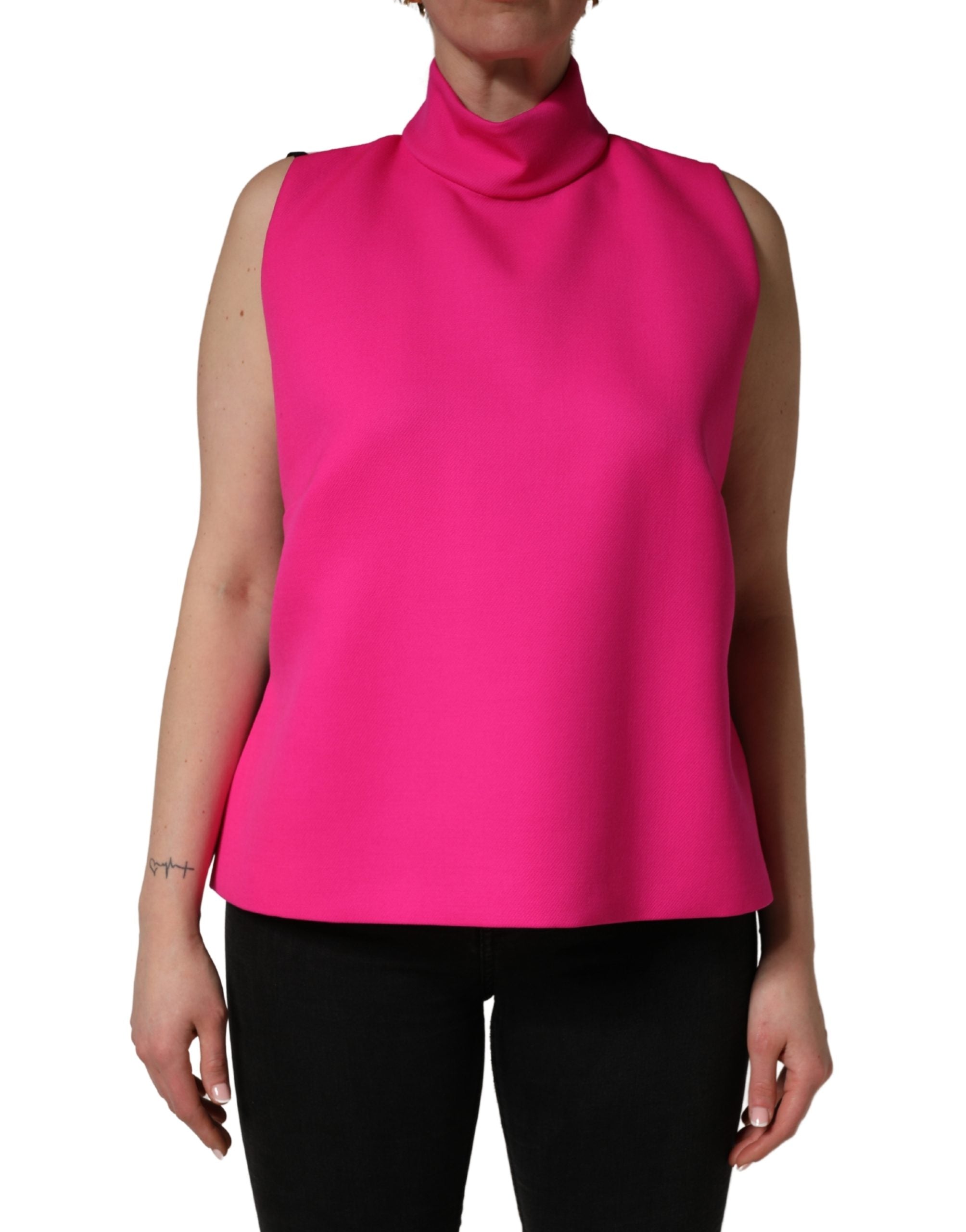 Dolce & Gabbana Hot Pink Wool Backless Sleeveless Tank Women's Top